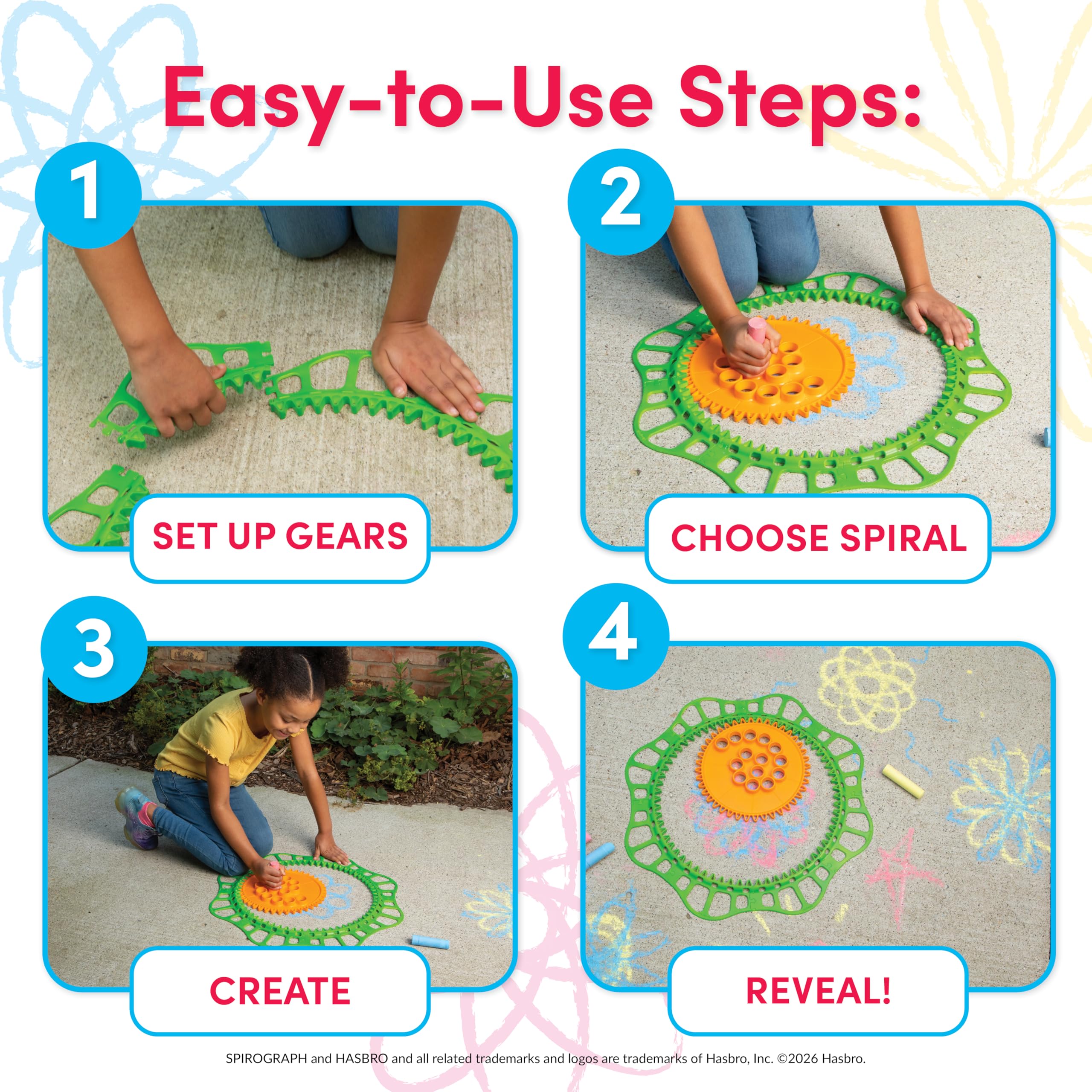 Spirograph Giant Outdoor Jumbo Sidewalk Chalk - Arts and Crafts - Outdoor Activities - Outdoor Toys, Kids Toys, Art Supplies, Craft Supplies, Drawing Kit, Spiral Art, Ages 5+