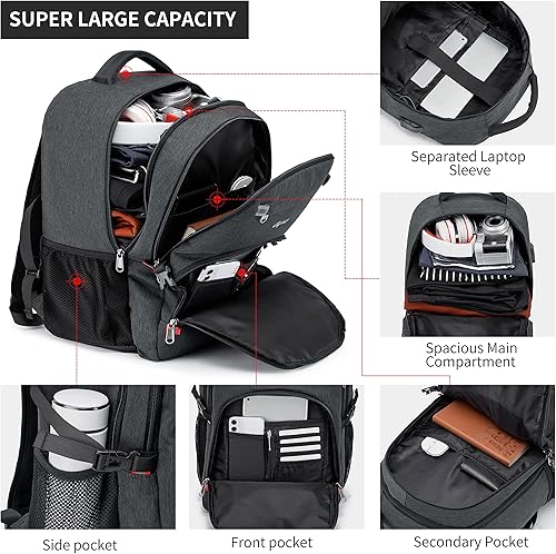 Miniatura 2 de Mochila, mochila grande impermeable para laptop de 17 pulgadas para viajes, escuela, trabajo, mochila para computadora con puerto de carga USB,