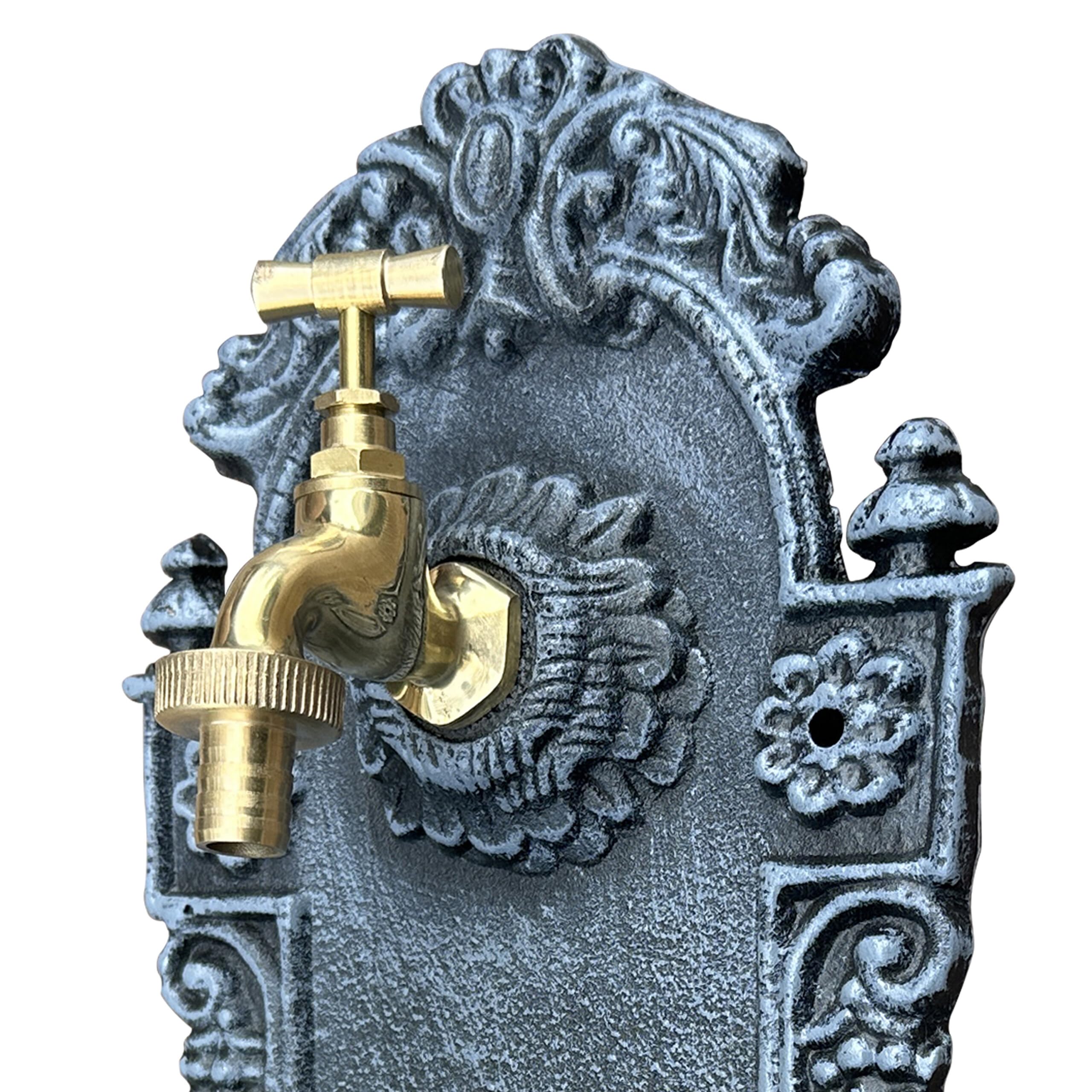 Relaxdays Fontaine Murale Antique avec Robinet, lavabo de Jardin en Fonte d'aluminium, Gris, H x L x P 40 x 24,5 x 13 cm