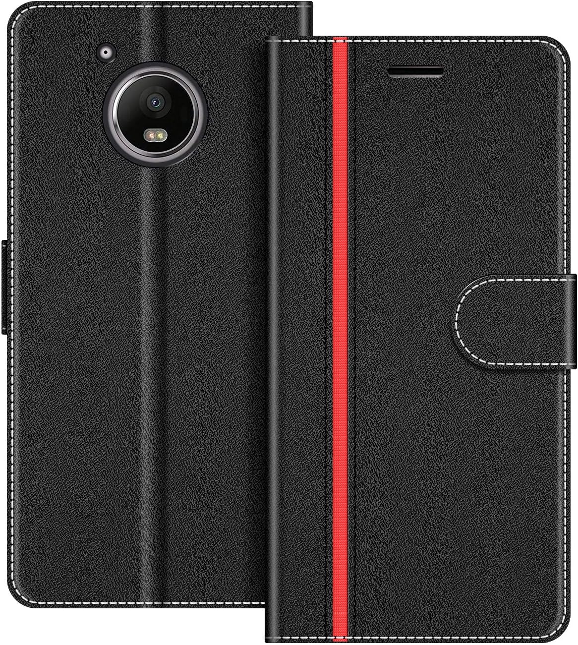 COODIO Funda Motorola Moto G5 con Tapa, Funda Movil Motorola Moto G5, Funda Libro Motorola Moto G5 Carcasa Magnético Funda para Motorola Moto G5, Negro/Rojo