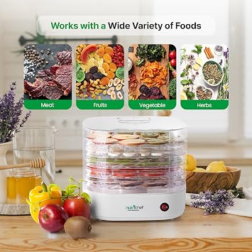 NutriChef Food Dehydrator Machine – 5 Tray Electric Food Dryer for Jerky, Fruits, Vegetables, Mushrooms, Herbs | Compact Countertop Dehydrator with Even Heat Circulation, Easy to Clean, BPA-Free
