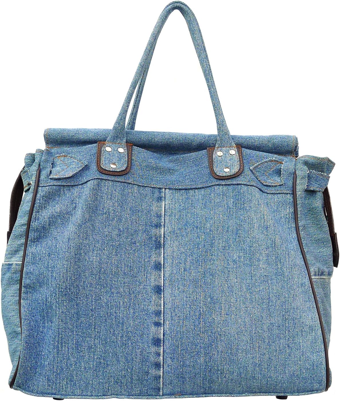 X-Large Upcycling Blue Denim Double Top Handle Tote Shopper Handbag Purse for women