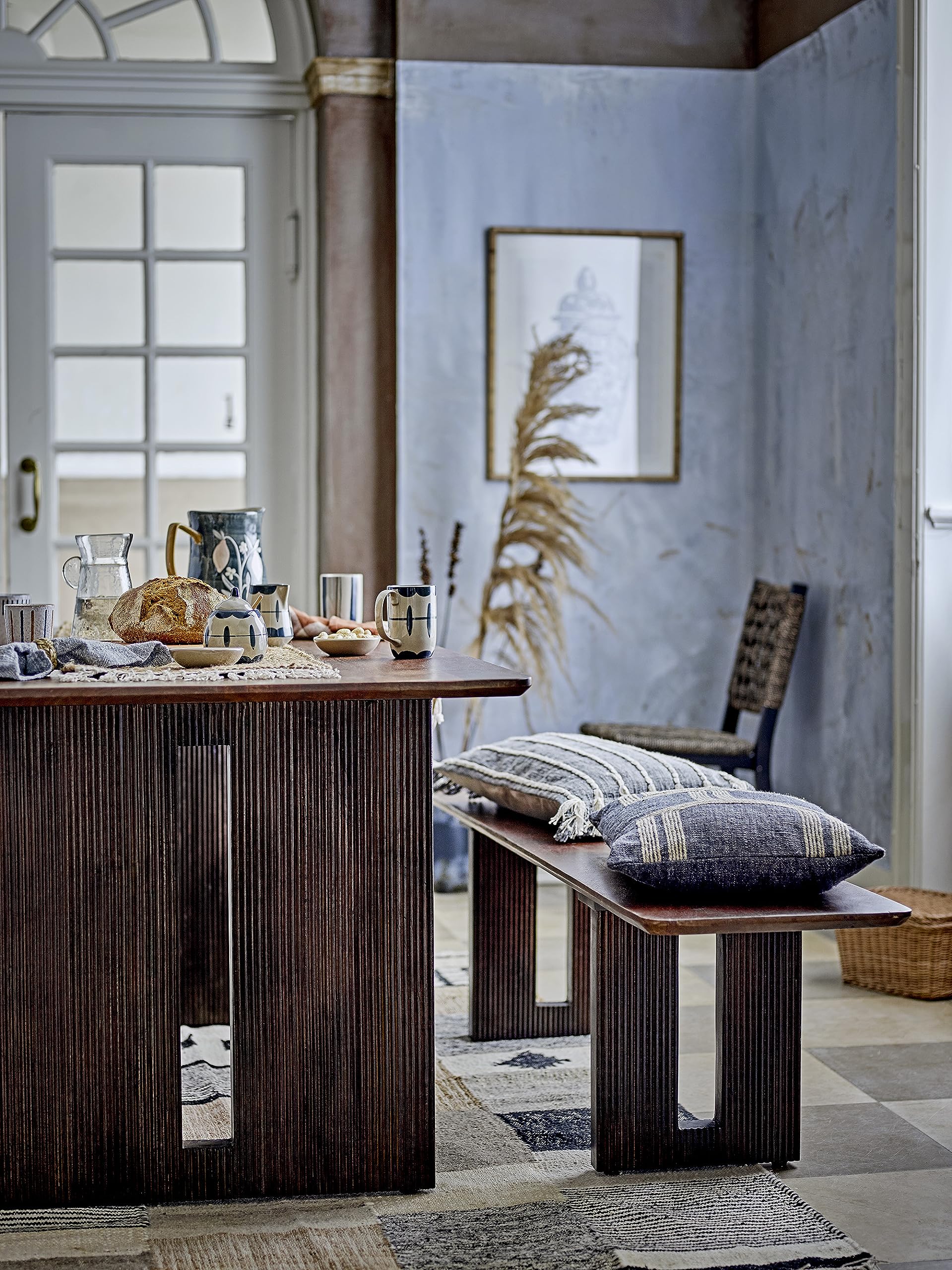 Bloomingville Allium - Bricco per latte e zuccheriera blu, set di 3 stoviglie in ceramica