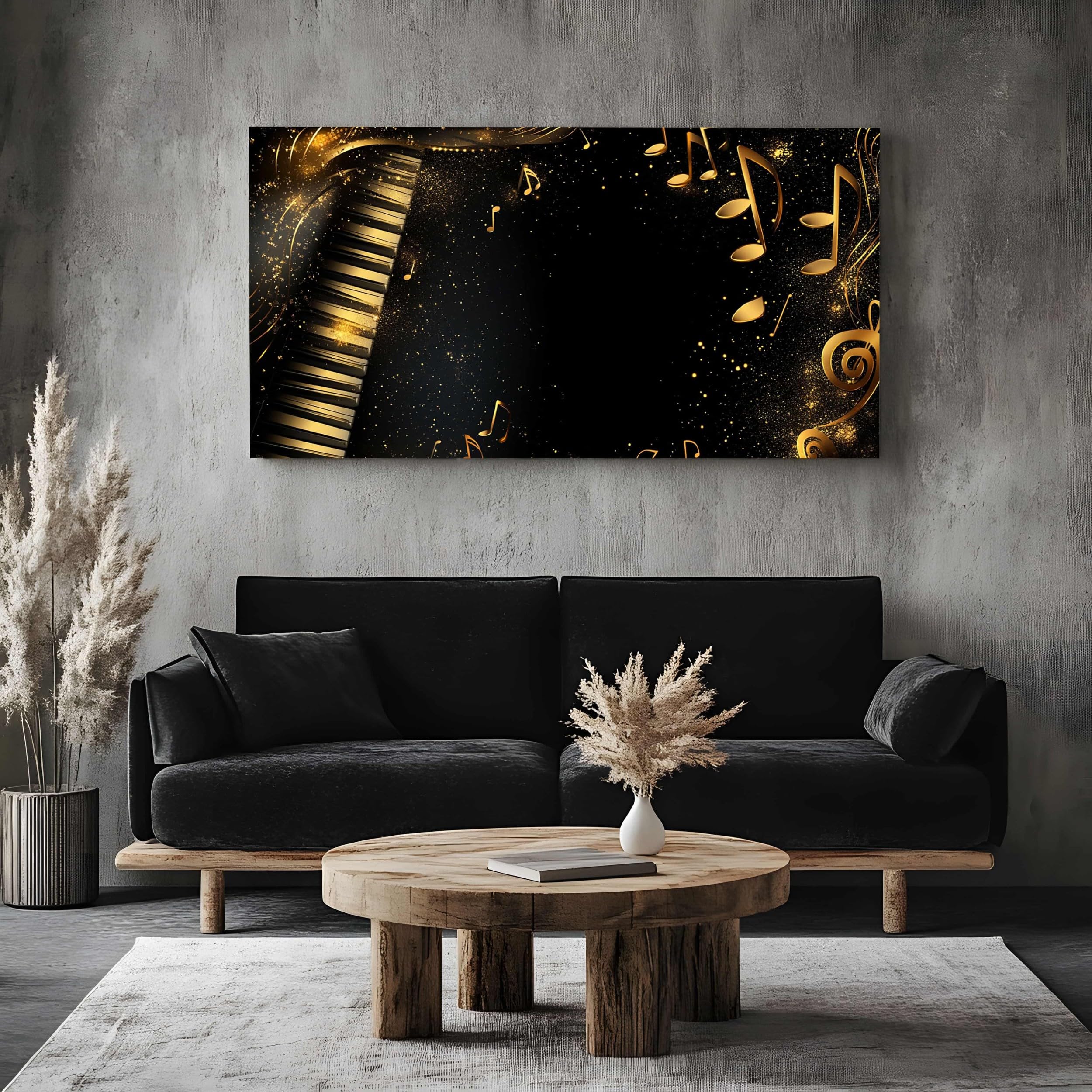 ZORYAN Stampa su Tela Tema Musicale Pianoforte Senza Cornice 80x160cm | Quadro Moderno per Soggiorno Spartito con Chiave Classica Poster da Parete Cielo Stellato di Lusso Decorazioni per Camera