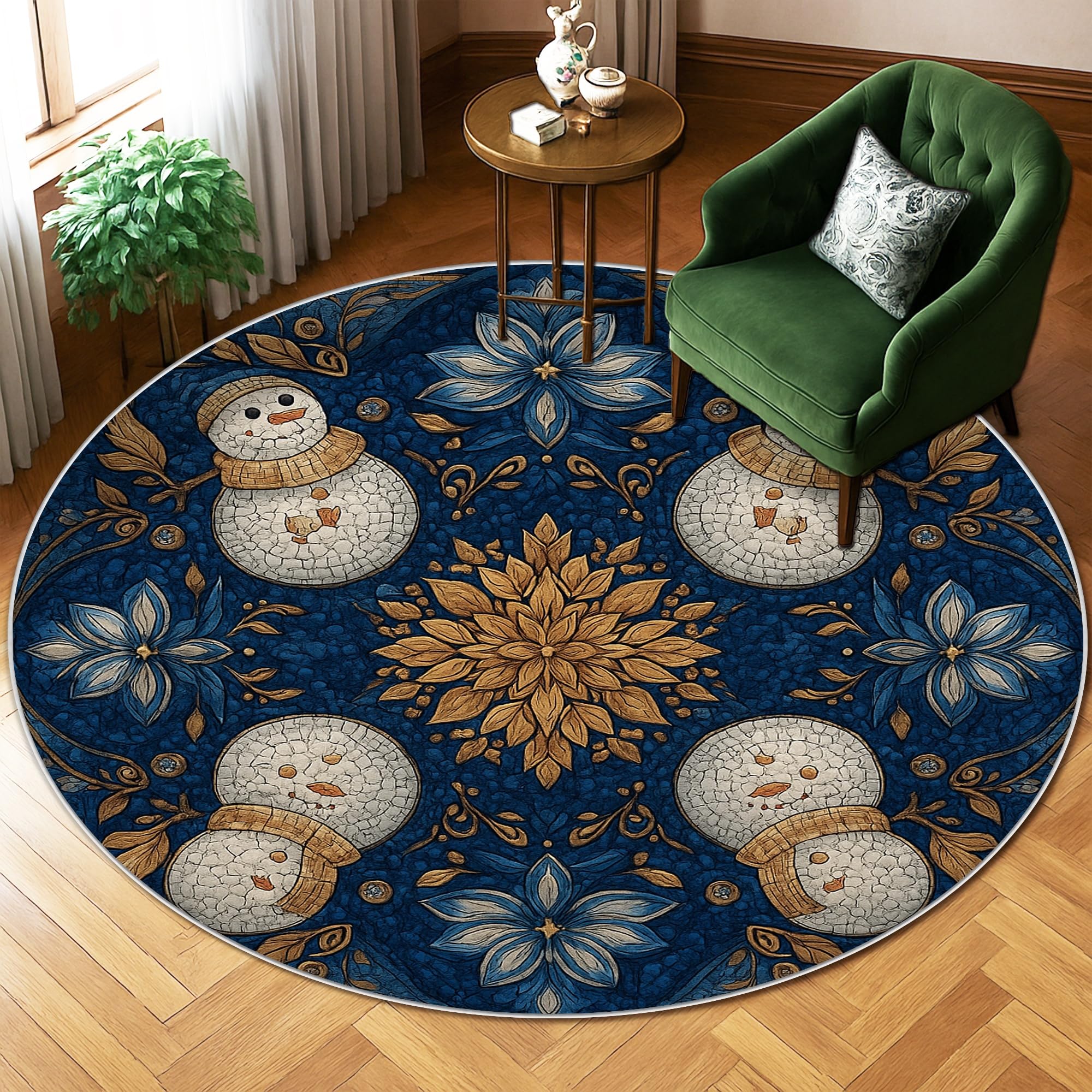 Tapis rond de salon motif bonhomme de neige pour vos soirées d'hiver