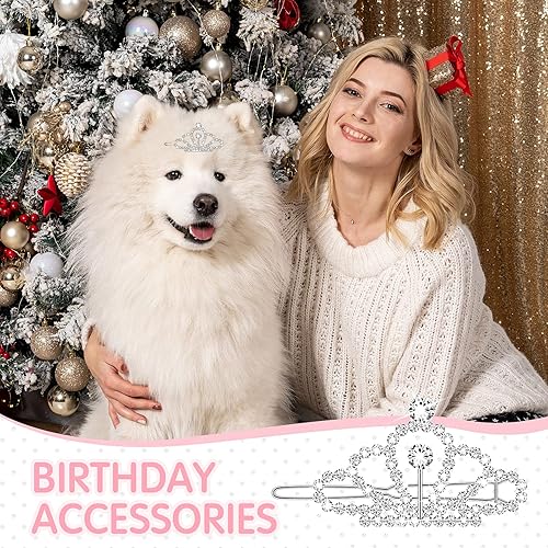 Miniatura 6 de MTLEE 2 pinzas para el pelo de tiara para perro, con diamantes de imitación de cristal transparente, pasadores para mascotas, pasadores para