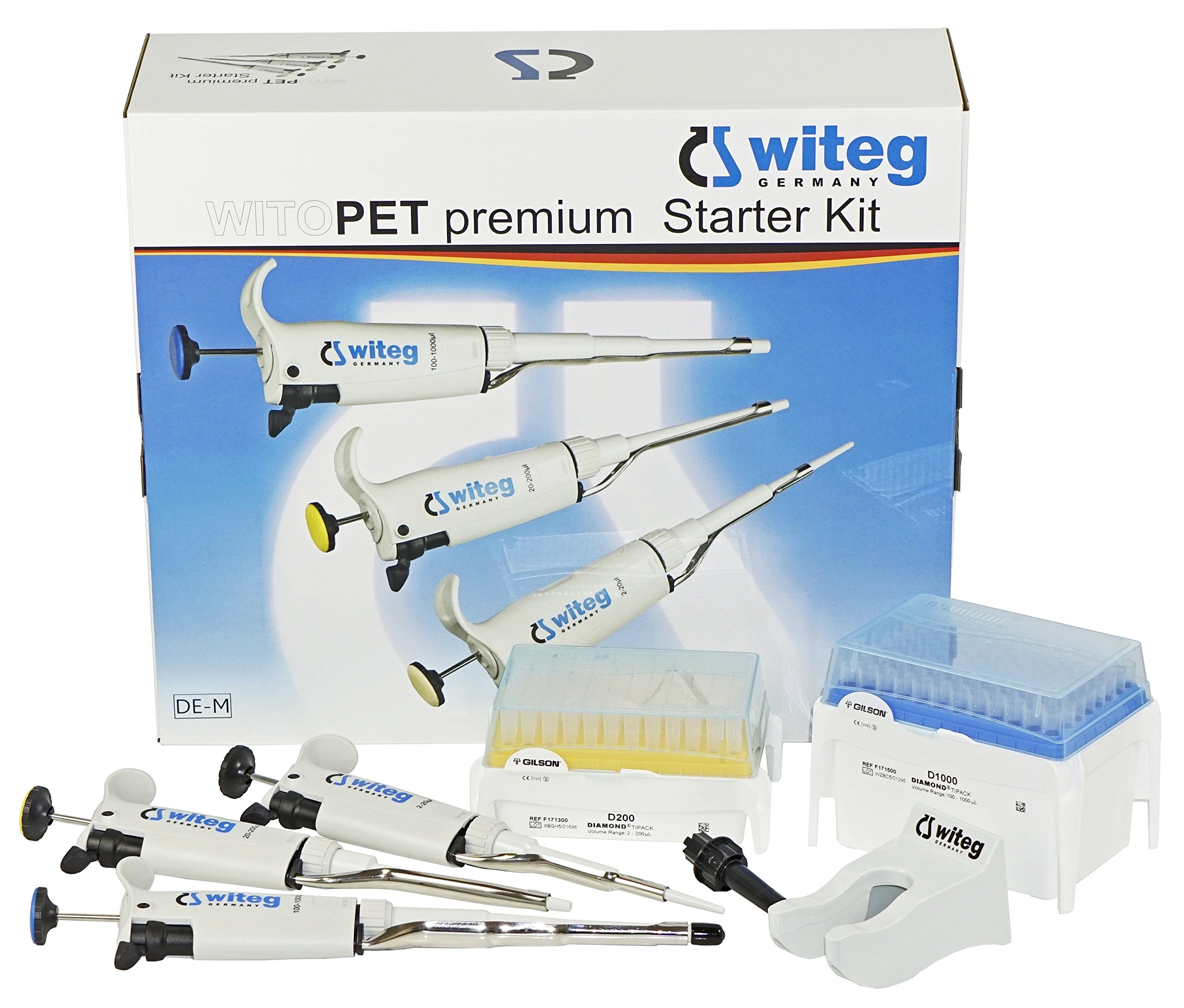 Mikroliterpipette WITOPET premium Starter Kit, ergonomisches Design - optimales Gewicht - geringer Kraftaufwand