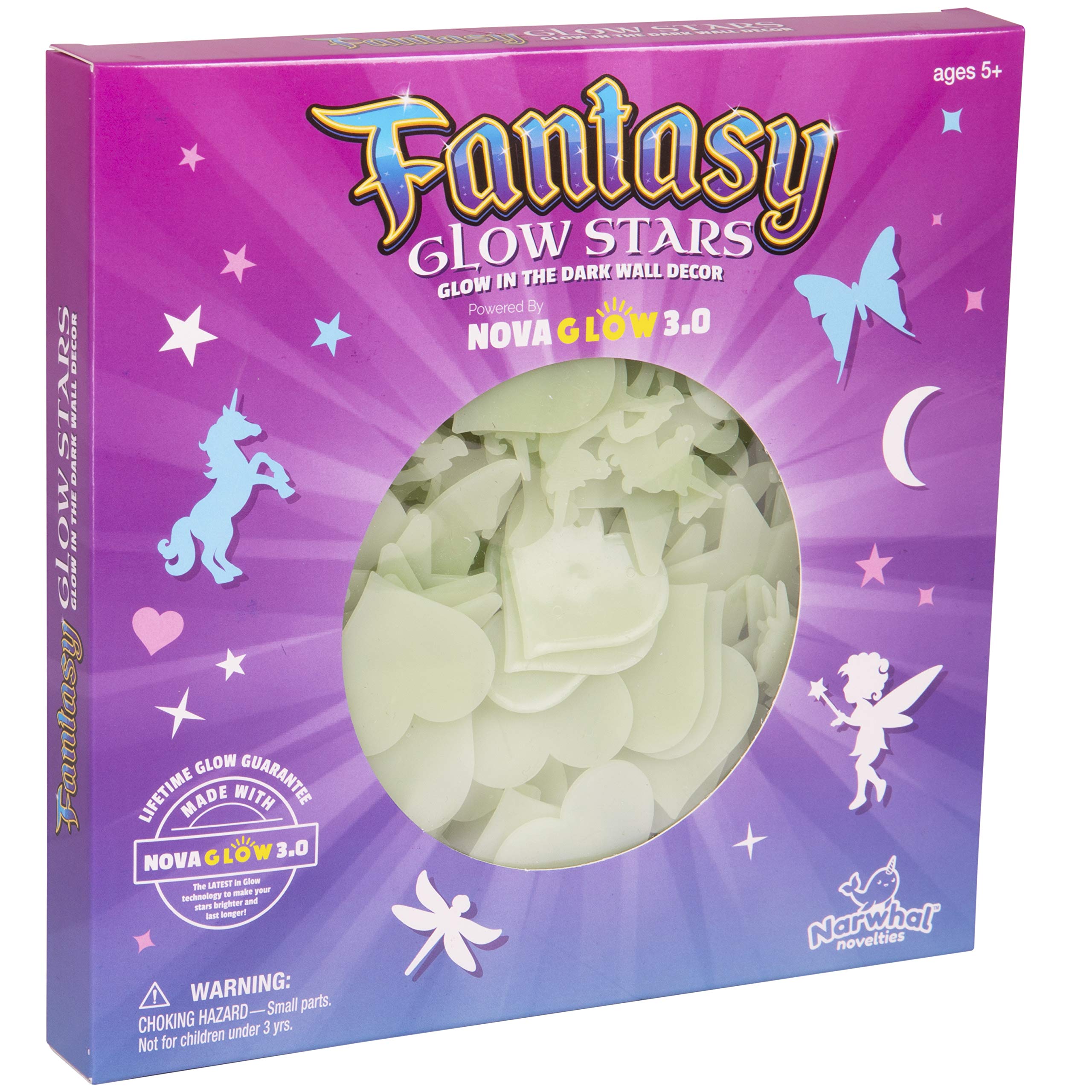 Fantasy Glow Stars, 200-Count Glow in The Dark Stars for Girls with Bonus Hearts, Moon, Unicorns, Dragonflies, Sea Horses, Butterflies, Rainbow Clouds, Princesses and Mermaids - 