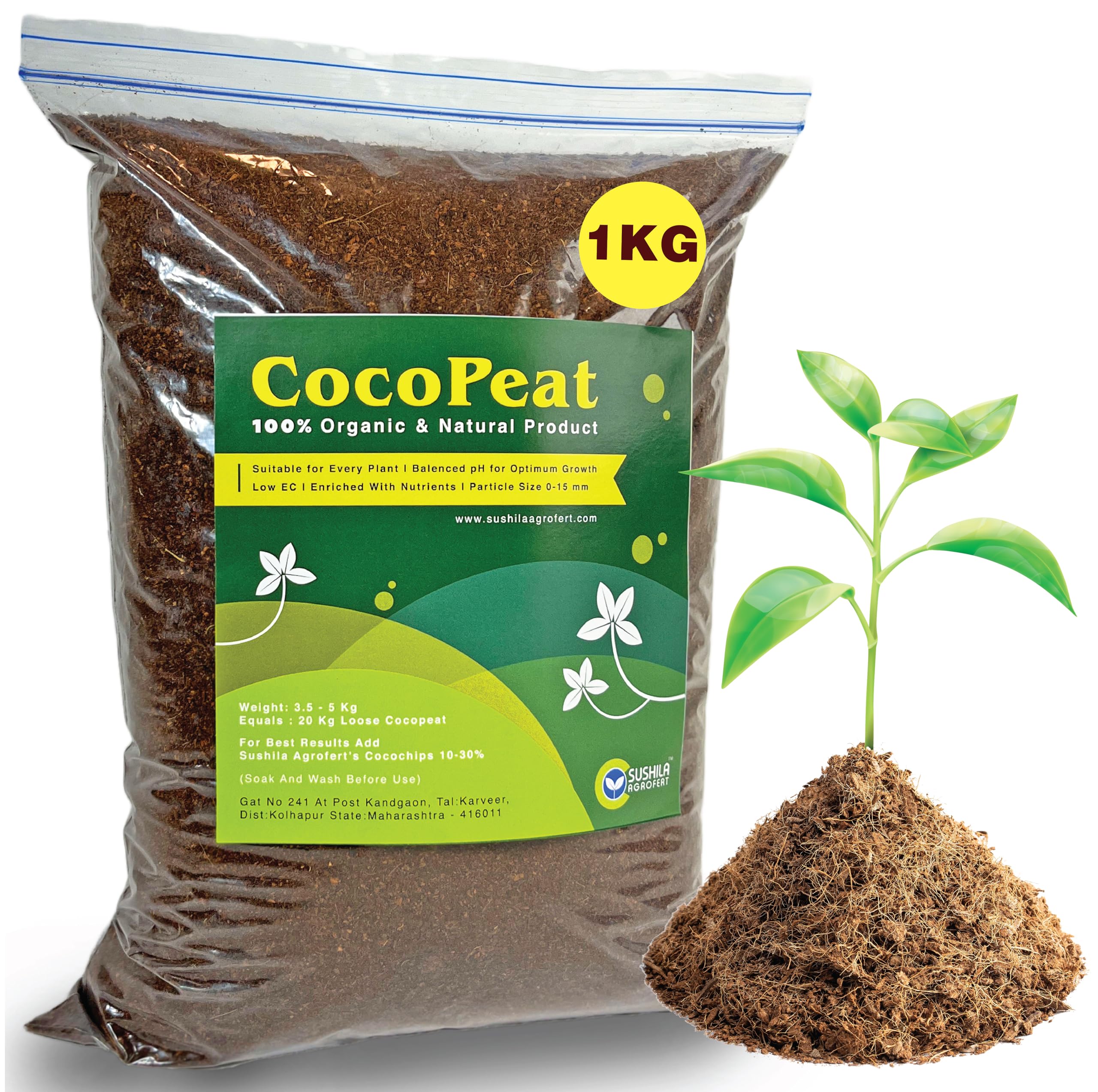 Sushila Agroferts Cocopeat with Vermicompost Added for Plants, 1Kg Ready to Use Plant Media Potting Mixture Hydoponic Soil for Home Gardening (B0C8NM68ZY) Amazon Price History, Amazon Price Tracker