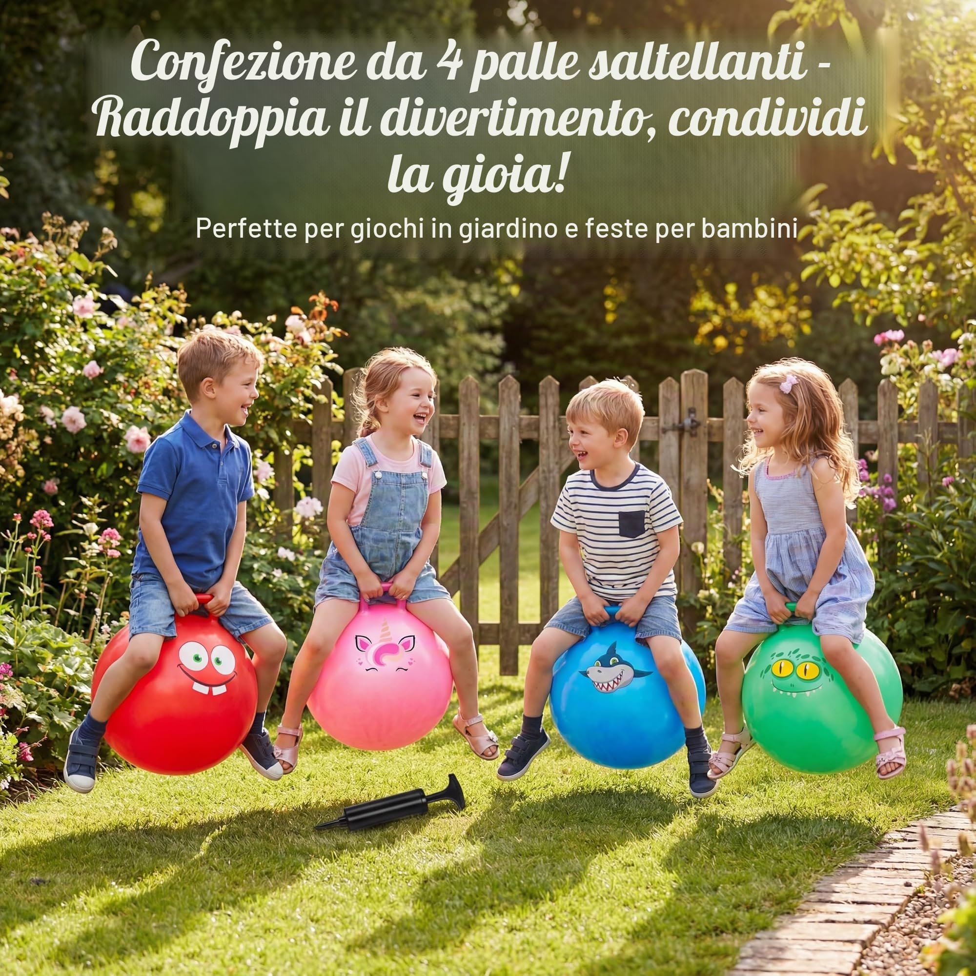 Sinmoe 4 Pallone per Saltare per Bambini dai 3 agli 8 Anni Diametro 50 cm | Pallone da Salto, con Pompa, Viluppa Equilibrio e Capacitá Motorie, Robusta, Resistente, per Estate, Parco o Asilo