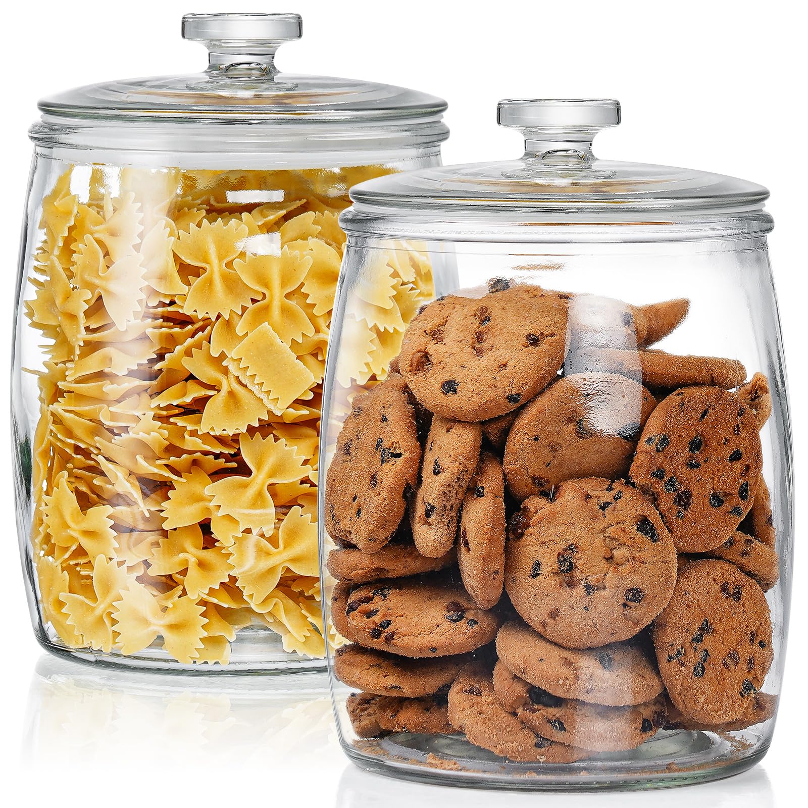 Absovetu Transparent Set Of 2 Large Glass Storage Jars With Push-Top Lids 2 Litre - Wide Mouth Cookie Jar Round Biscuit Jar For Cereal Pasta Candy Sourdough Starter