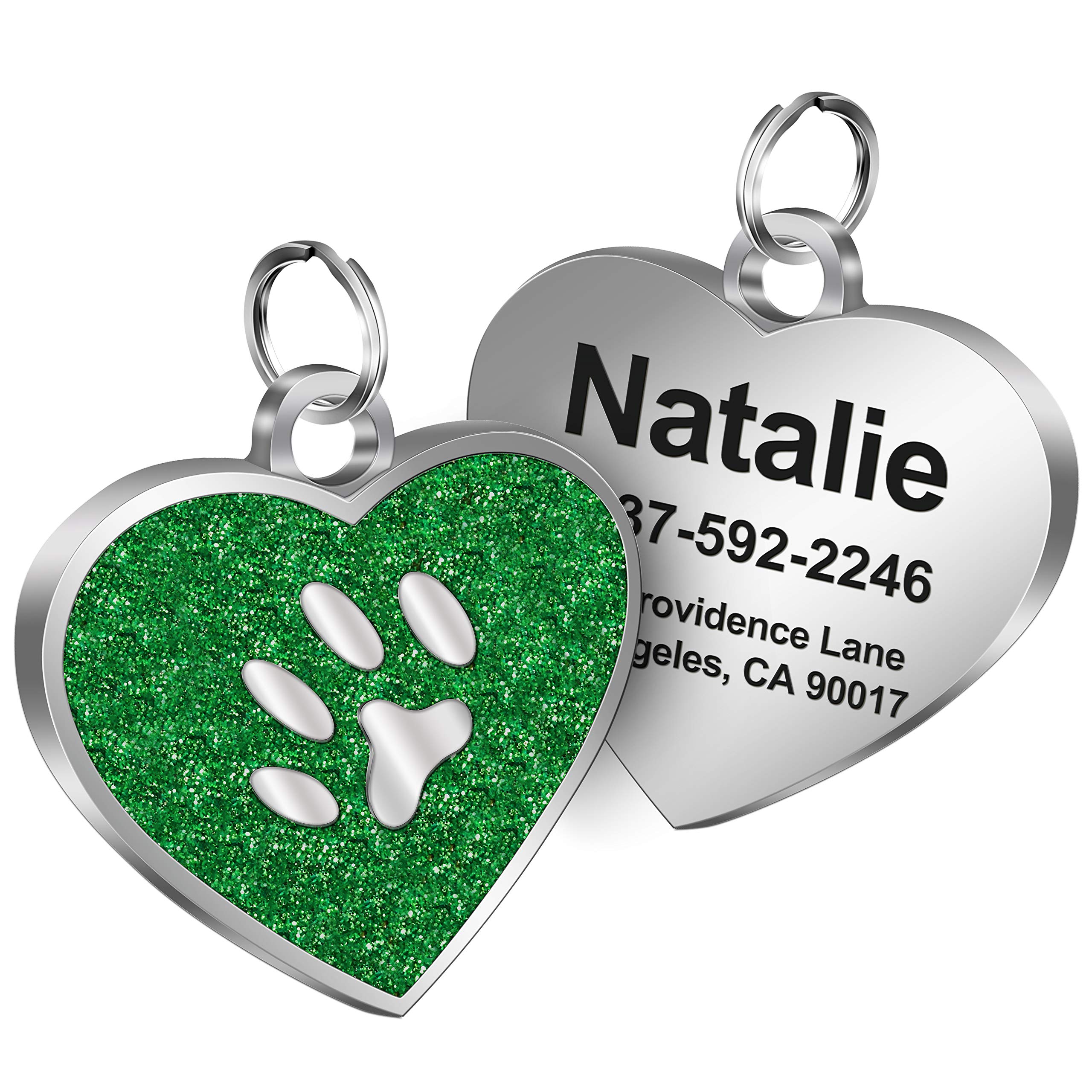 TedYoho Custom Engraved Heart Shape Dog Tags & Cat Tags Laser Engraving on The Back Side,Easy to Read & Durable (Green)