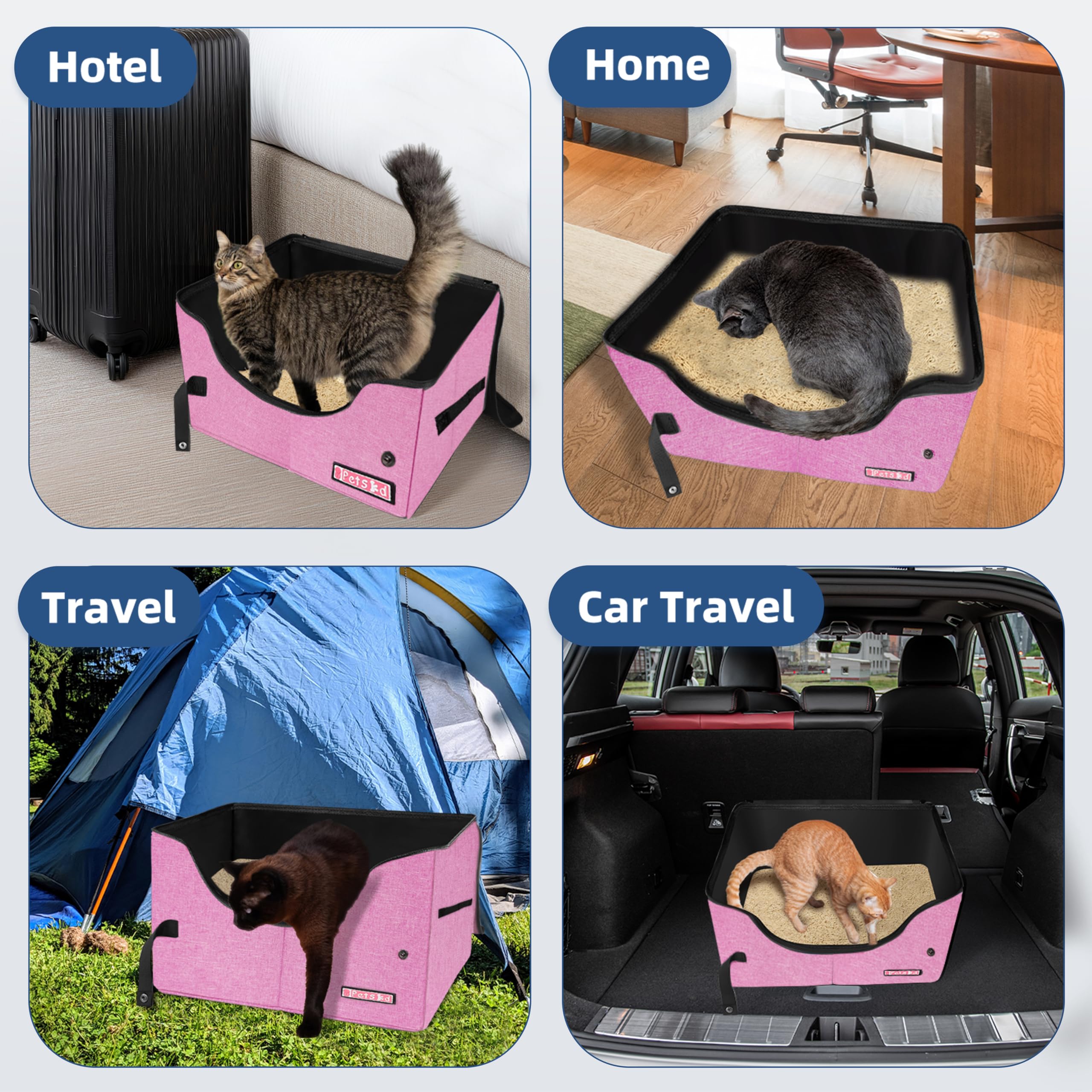 Petskd Portable Travel Litter Box for Cats with Lid and 10 pcs Liner Bags, Light Weight, Leak-Proof and Higher Sides for Road Trips, Hotel Stays, Car Travel(Pink) - image 7