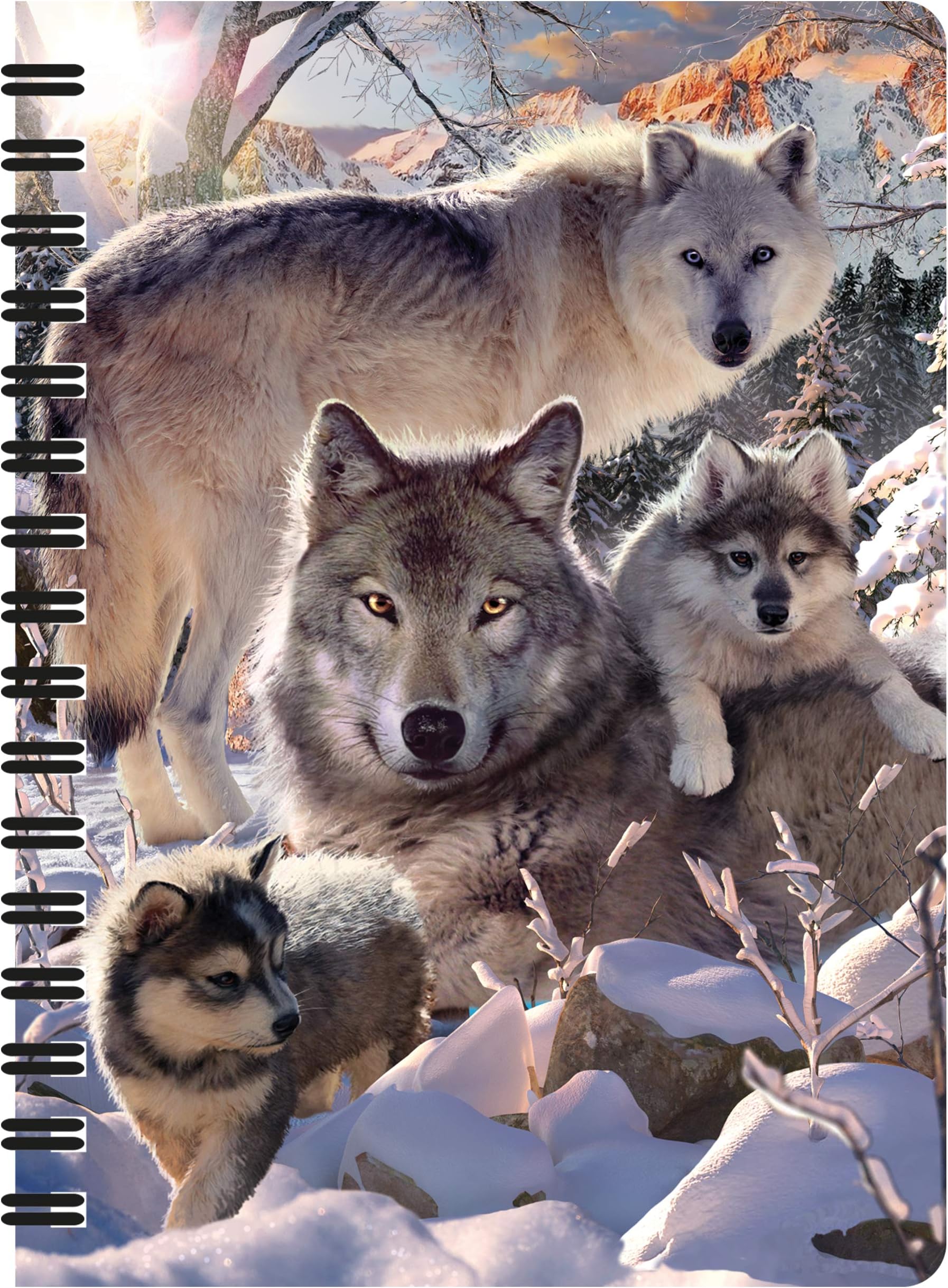 3D LiveLife Jotter - Winter Wolves from Deluxebase. Spiral Bound A6 Notebook with 80 Plain Recycled Pages. Pocket Sized Animal Notepad, Journal or Drawing Book with Wolf Cover