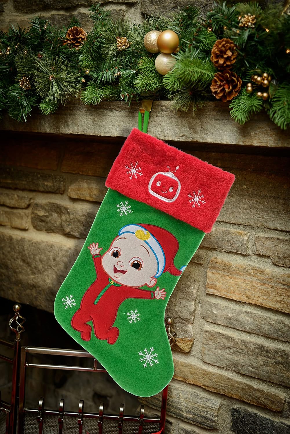 Wondapop CoComelon JJ 20" Applique Christmas Stocking, Gift Holder for Stocking Stuffers, Indoor Home Decor and Holiday Decoration