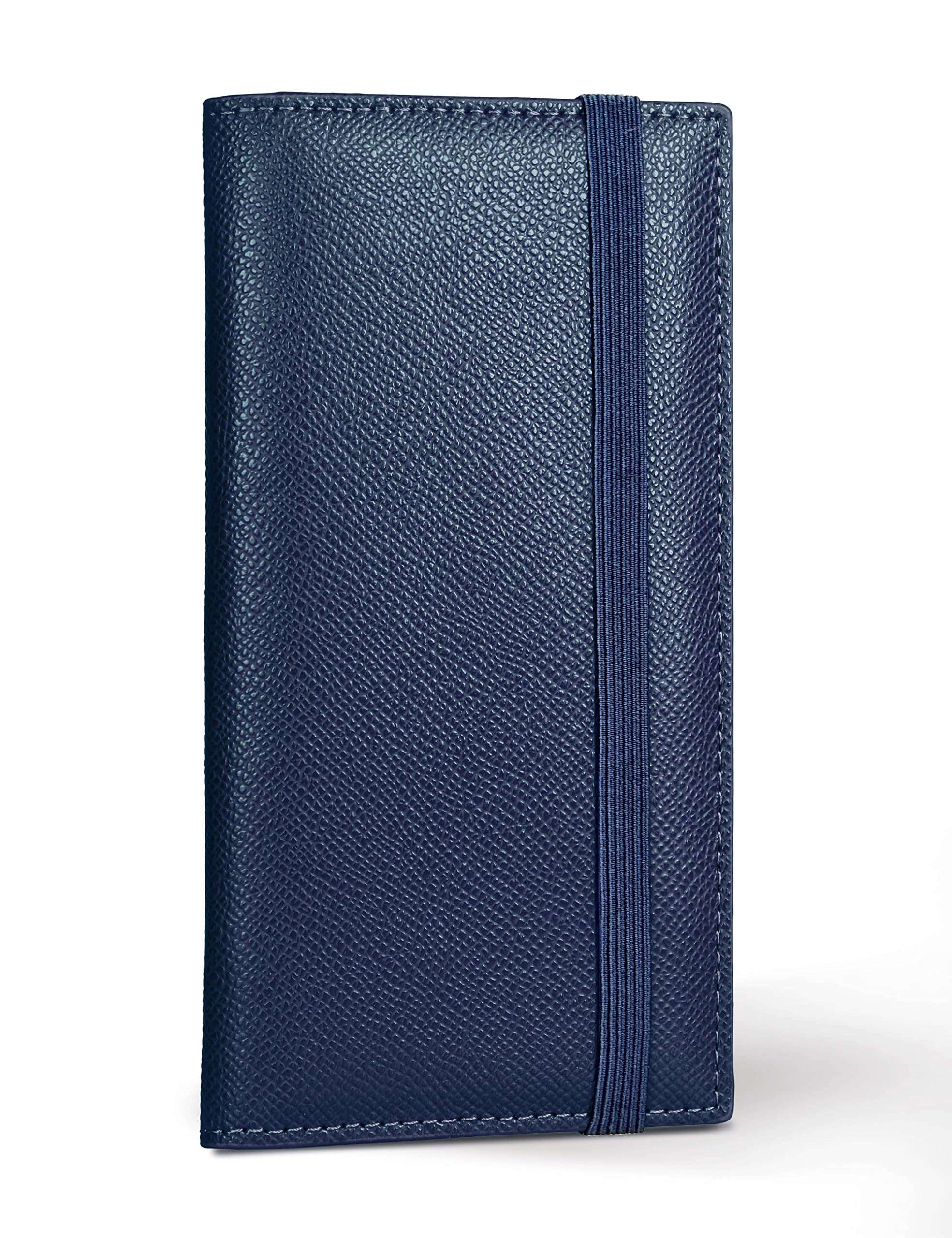 Yarnic Checkbook Cover for Personal Checkbook, Checkbook Holder with Pen Holder & Built-in Clear Plastic Divider for Duplicate Checks, Midnight Blue, 7 x 3.7 x 0.4 inches, Solid — image 1