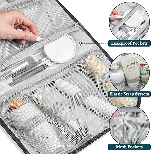 Miniatura 20 de PAVILIA Neceser colgante para mujeres y hombres, kit de viaje plegable grande, organizador de artículos de aseo personal, bolsa de maquillaje Teal