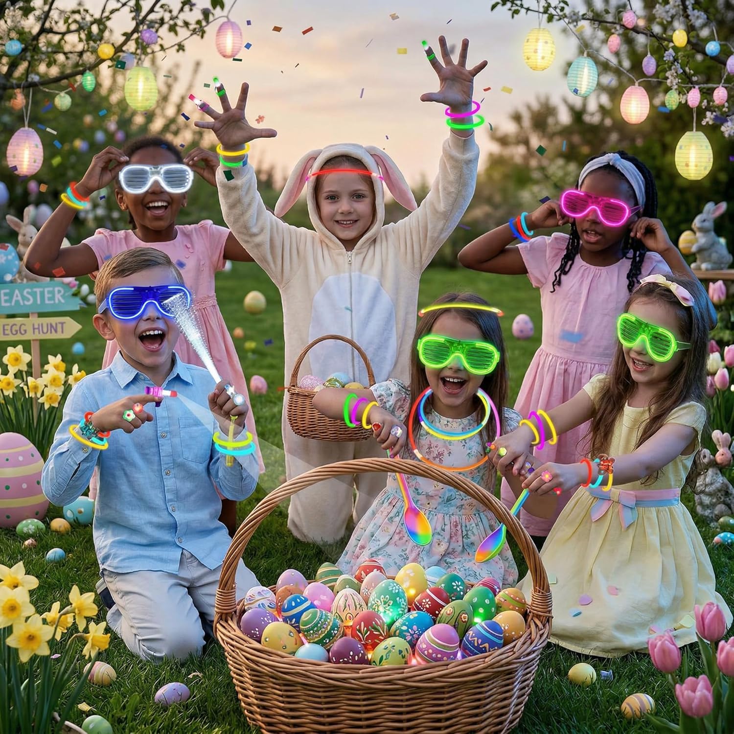 LovesTown 260PCS Glow in the Dark Party Supplies for Kids Adults, Light up Party Favors with LED Glasses Glow Sticks Bulk Finger Lights Light up Rings for Goodie Bags Fillers Raves Accessories