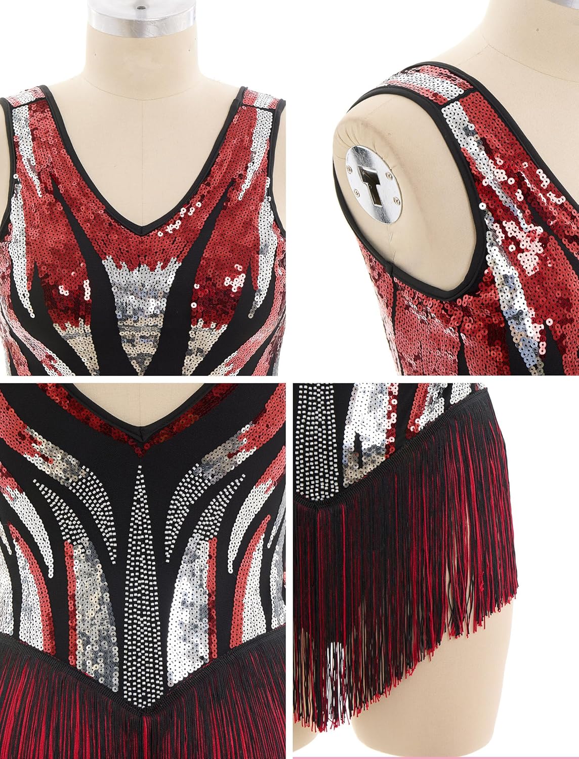 IBAKOM Women Sexy Fringe Bodysuit Open Back Sparkly Sequins Tassel Latin Jazz Dance Outfits Trapeze Acrobat Circus Costume - Image 3