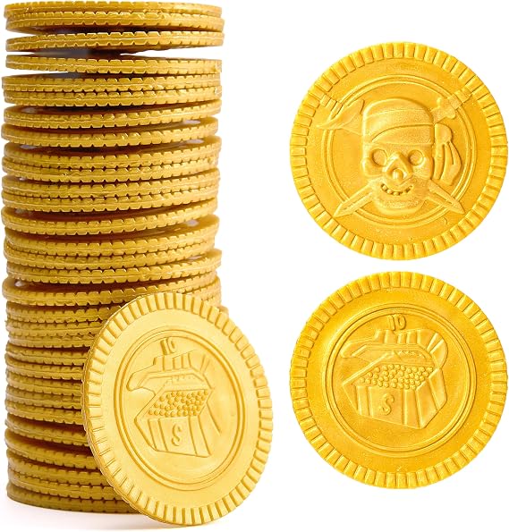 JOYIN 120 Pcs St. Patricks Day Pirate Gold Coins, Doubloons Plastic Fake Gold Coins for Pirate Party Favors Decorations Supplies, Treasure Hunt Children's Birthday Party Small Gift