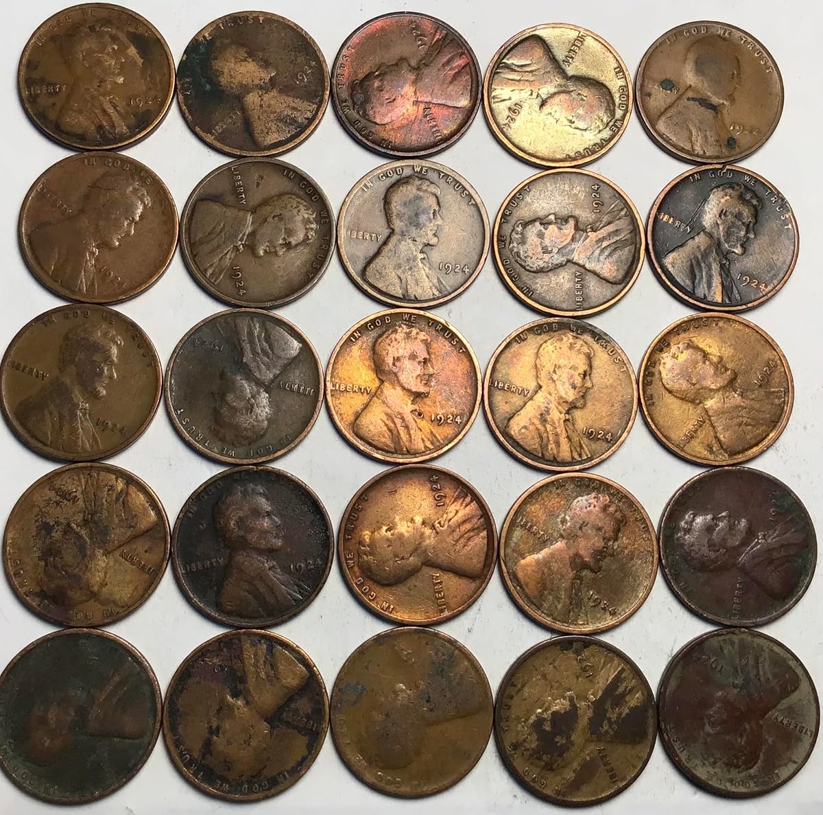1924 P Lincoln Wheat Cent Penny Half Roll 25 Coins Good