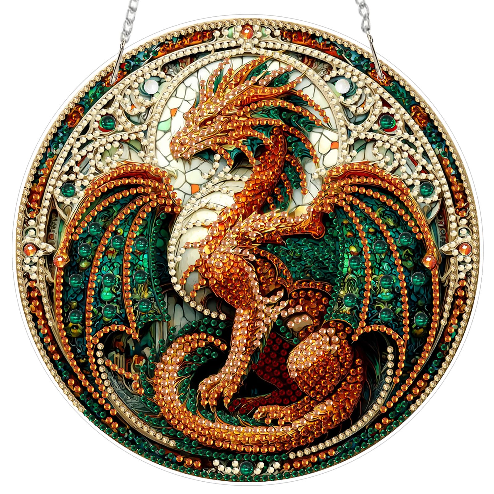 AIRDEA DIY Dragon Stained Glass Diamond Art Ornament Kit for Adults, Double-Sided Fantasy Dragon Diamond Painting Hanging Kit, DIY Acrylic Special Shaped Drills Hanging Suncatcher