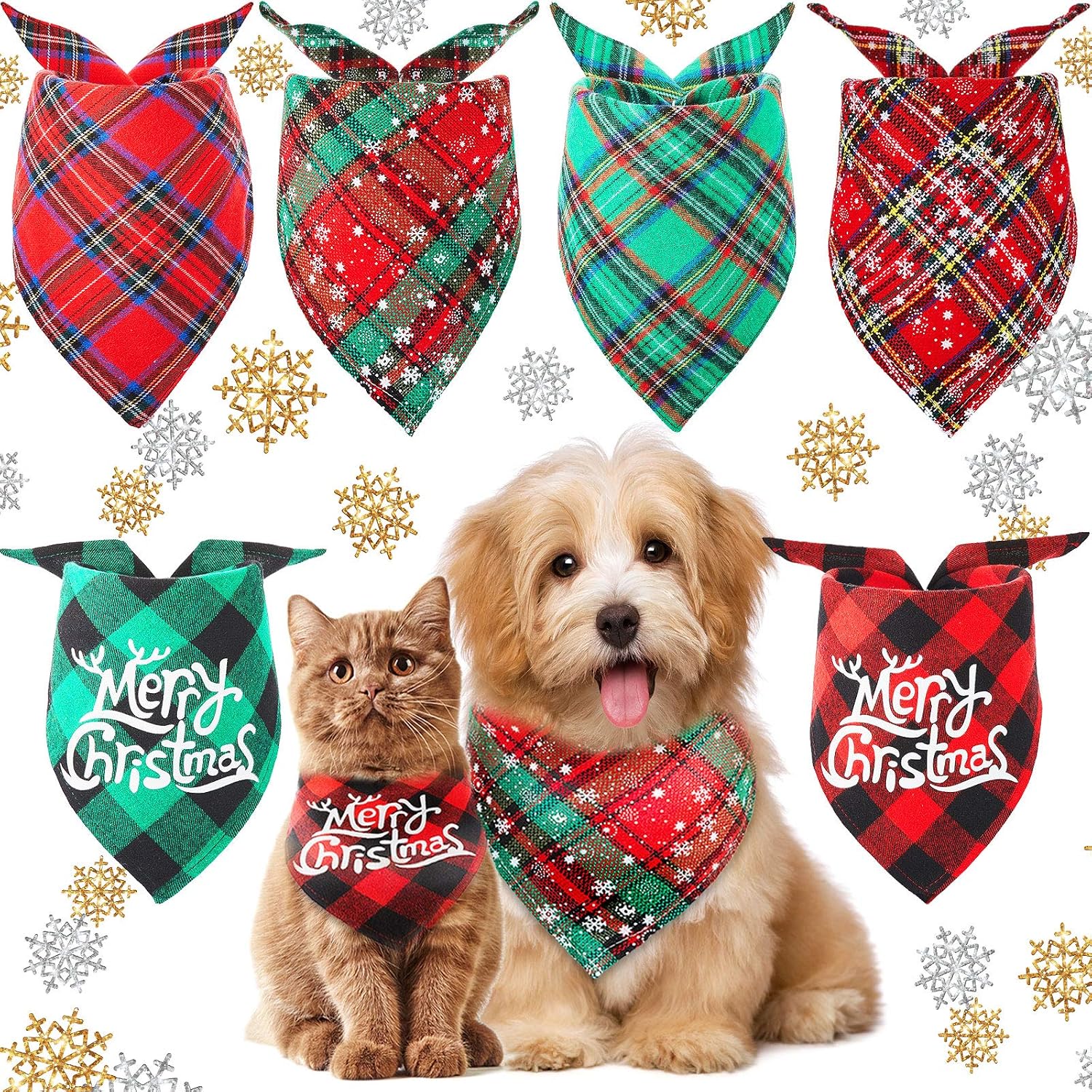 6 Pieces Valentine's Day Dog Plaid Bandana Pet Scarf Classic Buffalo Plaid Triangle Scarf Little Snowflake Dog Bibs Kerchief Pet Costume…