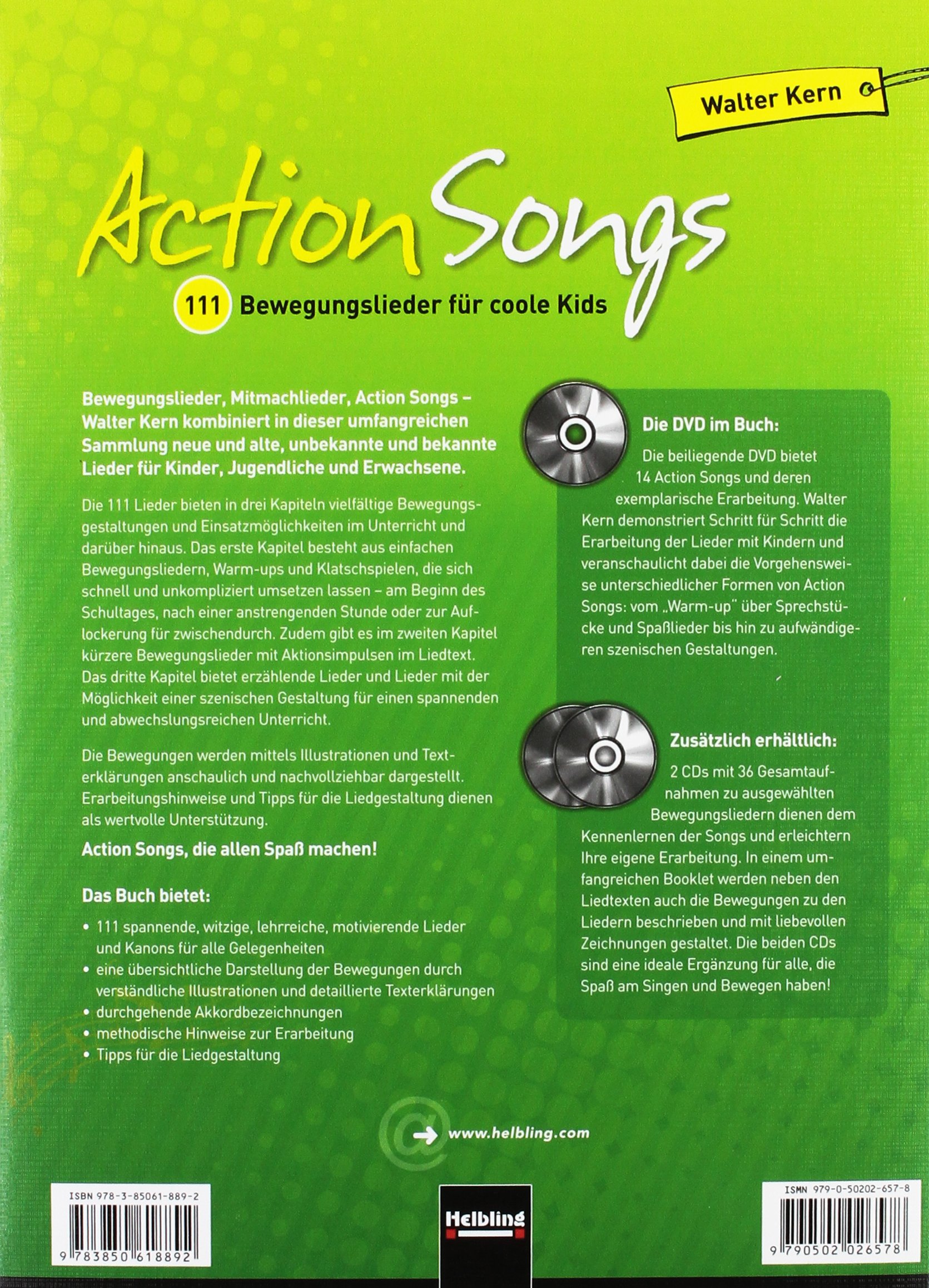 Action Songs, ermässigtes Paketangebot: Buch + 2 Audio-CDs: 111 Bewegungslieder für coole Kids. Inklusive DVD mit Videos