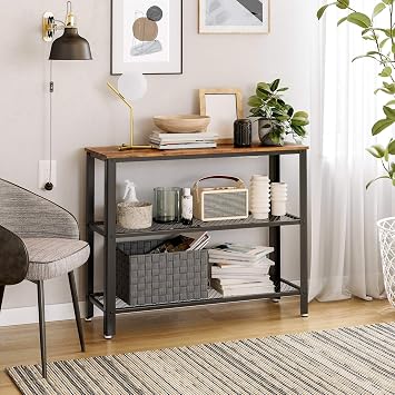 VASAGLE 40 Industrial Console Table, 3 Tier Entryway Table with Storage Shelf, Narrow Sofa Tables for Living Room, Hallway, Entrance Hall, Corridor, Bedroom, Rustic Brown and Black ULNT81BX