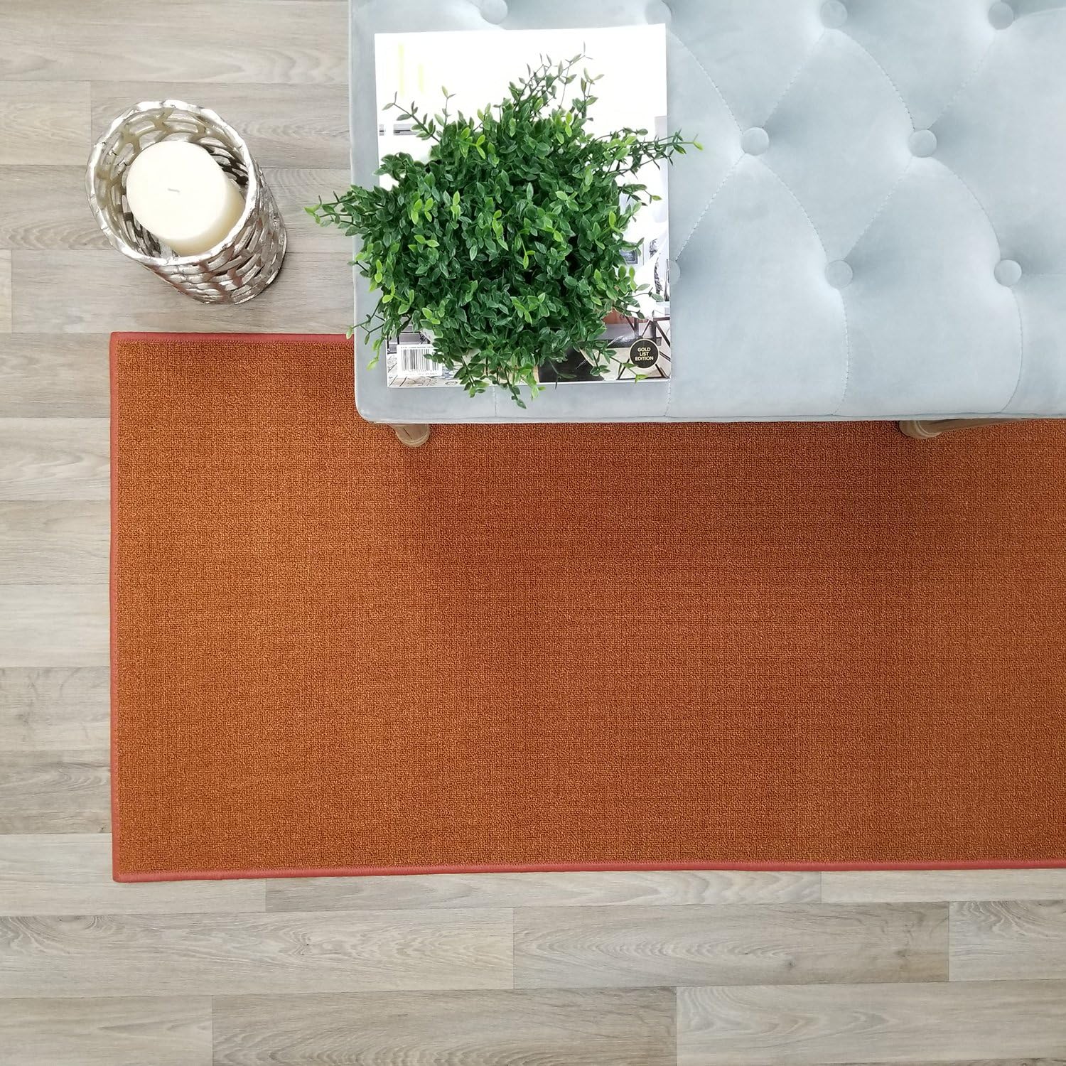 Custom Size Burnt-Orange Solid Plain Rubber Backed Non-Slip Hallway Stair Runner Rug Carpet 22 inch Wide Choose Your Length 22in X 1ft