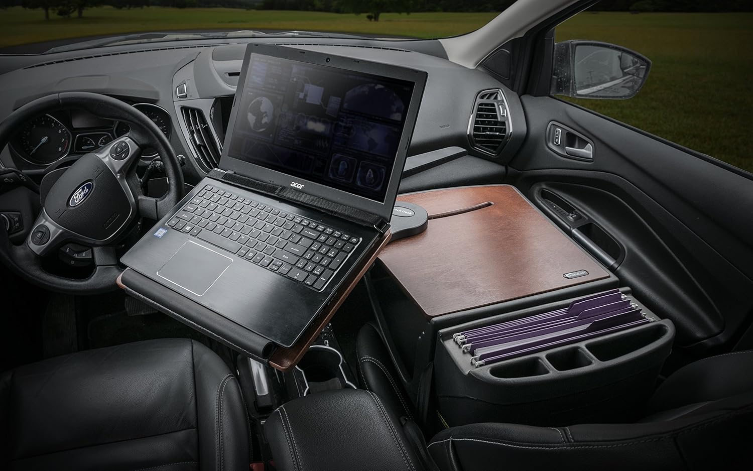 AutoExec Reach Car Desk for Your Vehicle Workstation and Mobile Office, Front Seat, Mahogany