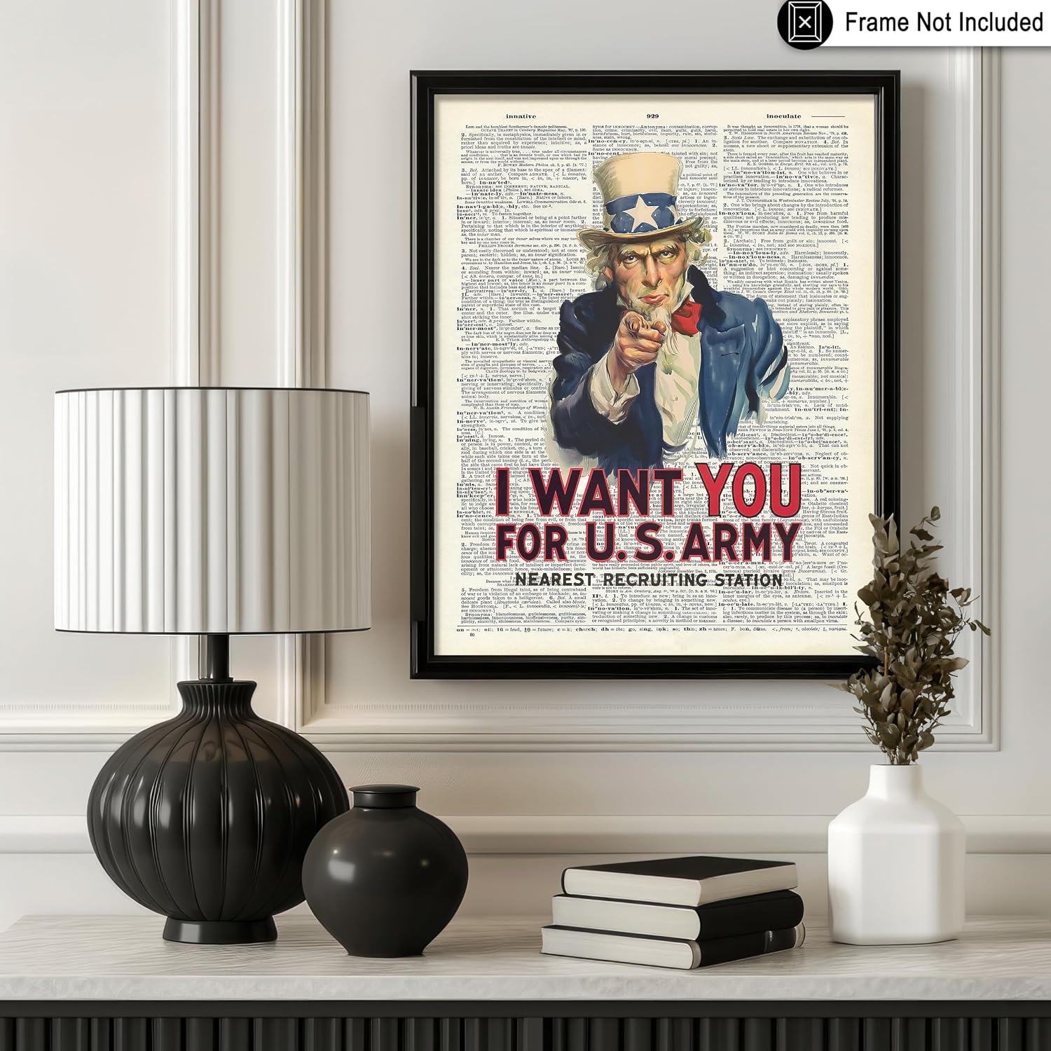Poster Master American Army Poster - I Want You For U.S Army Print - Dictionary Art - Recruitment Illustration - USA Art - Recruiting Station Display - Office or Living Room Decor - 8x10 UNFRAMED Wall Print