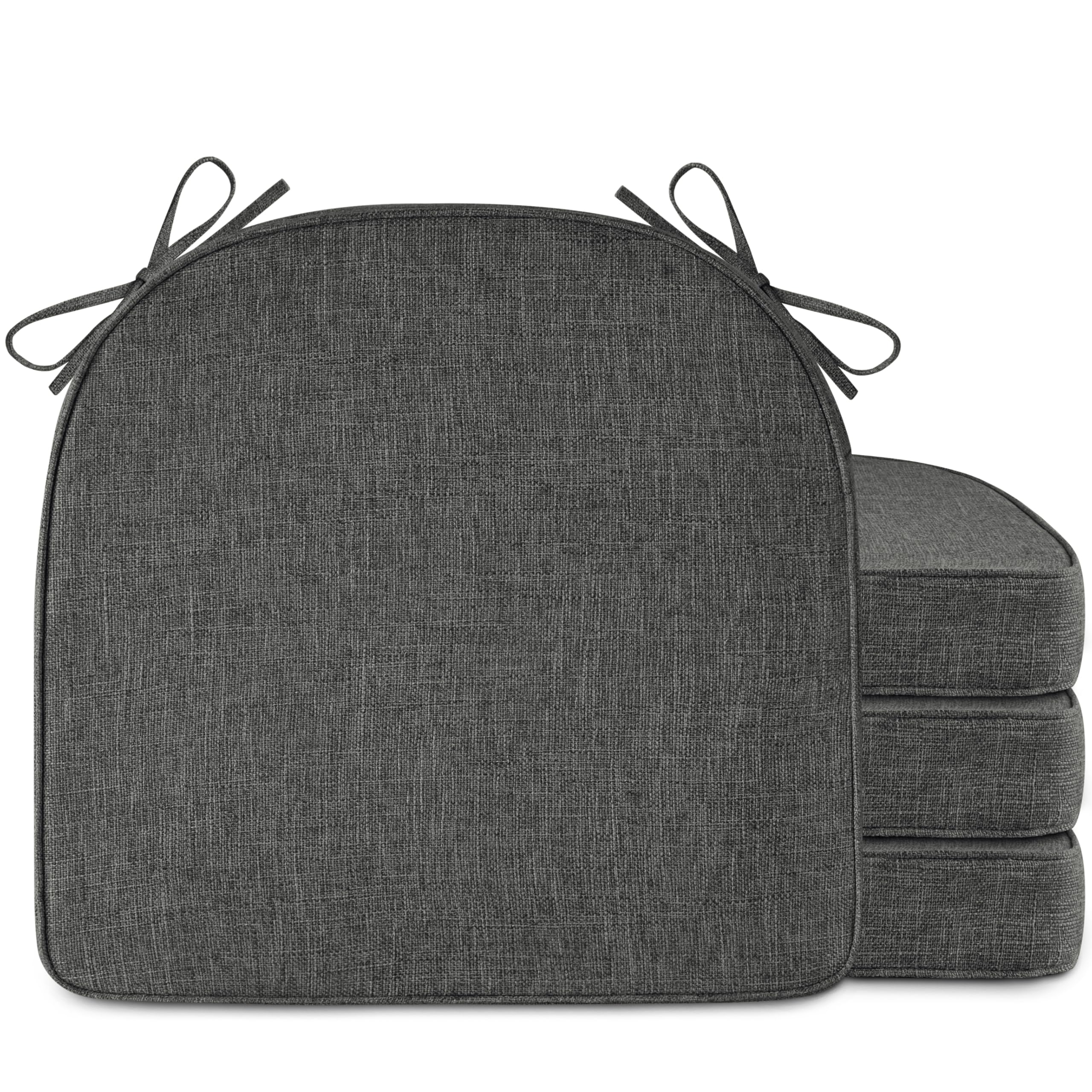 AddGrace Kitchen Chair Cushions Set of 4 Non-Slip Dining Chair Cushions with Machine Washable Cover Indoor D-Shaped Kitchen Seat Pads with Ties 16.5" x 16" x 2" Dark Grey