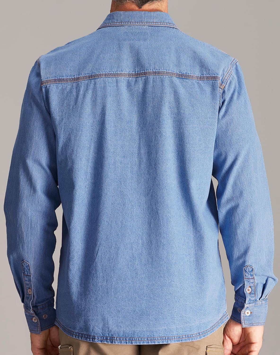 CHRONOLINE Men’s Long Sleeve Denim Shirt Western Button Up Washed Denim Jeans Shirt Vintage Work Outerwear