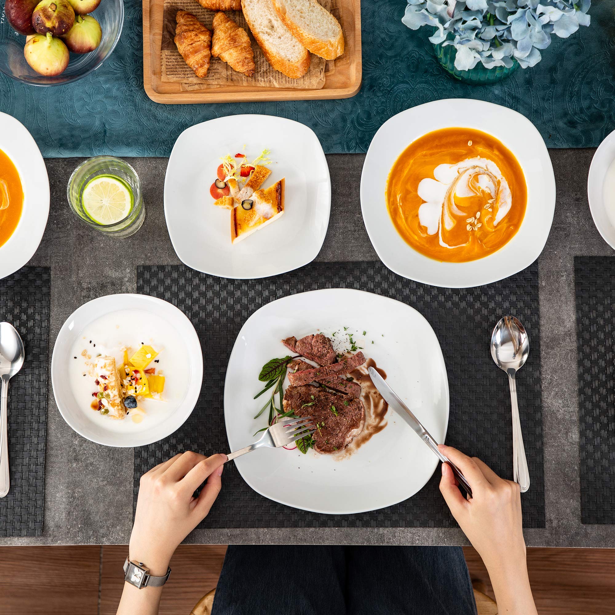 Buy MALACASA Dinner Sets, 24Piece Ivory White Porcelain Plates and