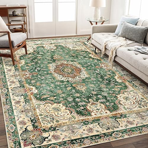Castage 5'x7' Area Rugs Washable,Green Rug for Living Room Bedroom,Large Boho Vi