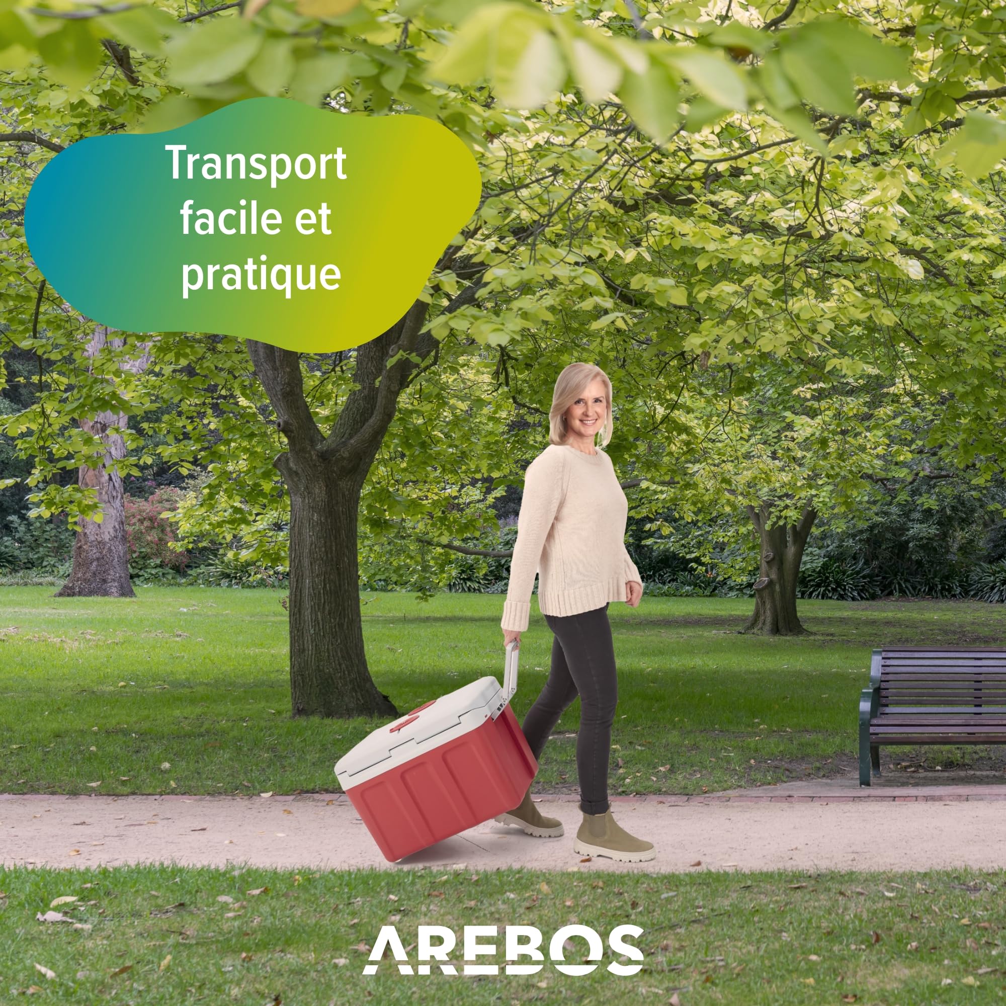Arebos Glacière 40 litres | pour Refroidir & Maintenir au Chaud | Réfrigérateur Mobile | 12/230 V pour Voiture & Prise de Courant | Glacière électrique | Rouge [Classe énergétique E]