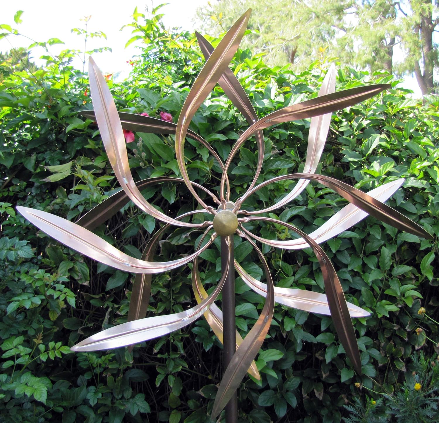 Stanwood Wind Sculpture: Kinetic Copper Wind Sculpture Dual Spinner - Dancing Willow Leaves Stanwood Wind Sculpture: Kinetic Copper Wind Sculpture Dual Spinner - Dancing Willow Leaves