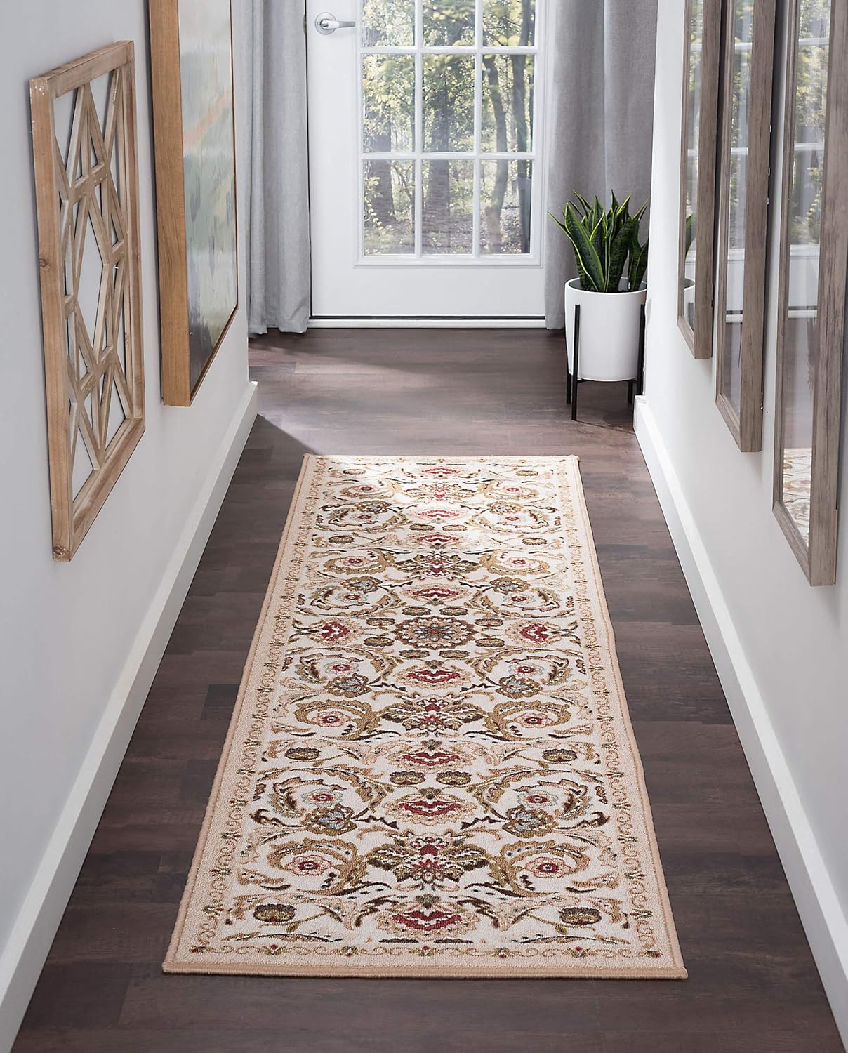 Greta Transitional Floral Cream NonSkid Runner Rug, 2' x 7