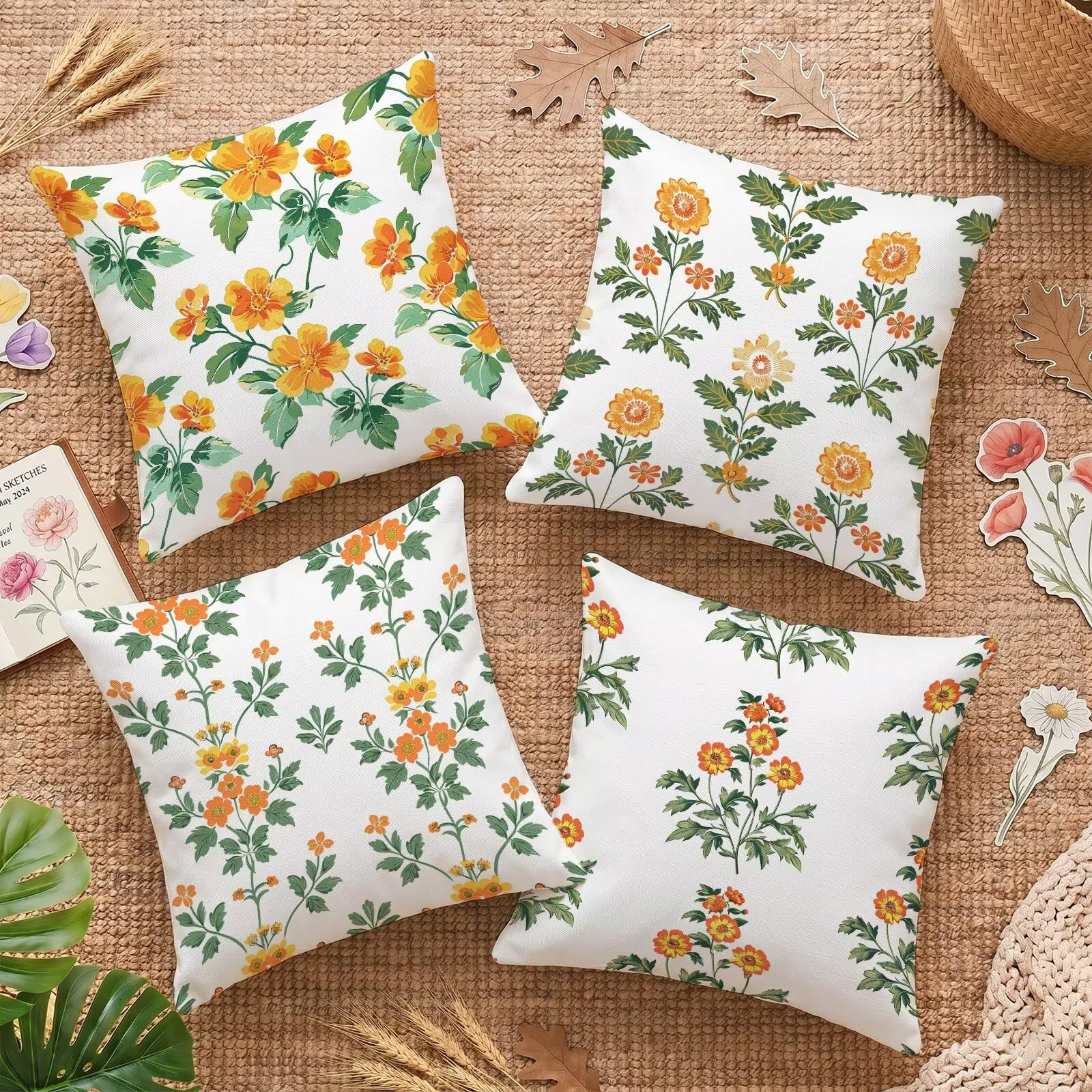 Housse de coussin lot de 4 double face couleur orange pour rénover vos canapés