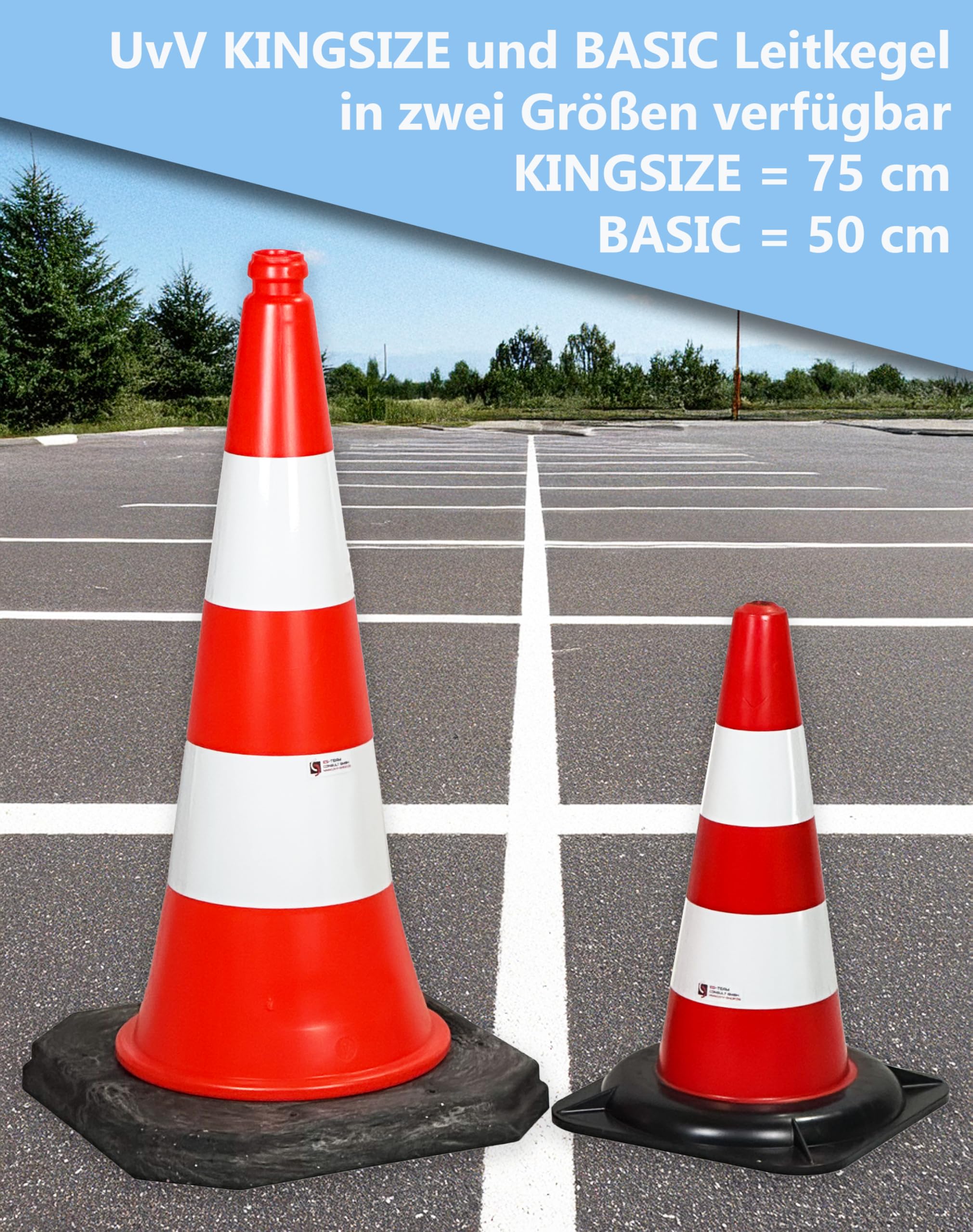 Leitkegel UvV Kingsize mit reflektierenden Streifen auch bei Nacht sichtbar dank starker Reflektion (4 Stück, 75 cm, 4,2 kg schwer)