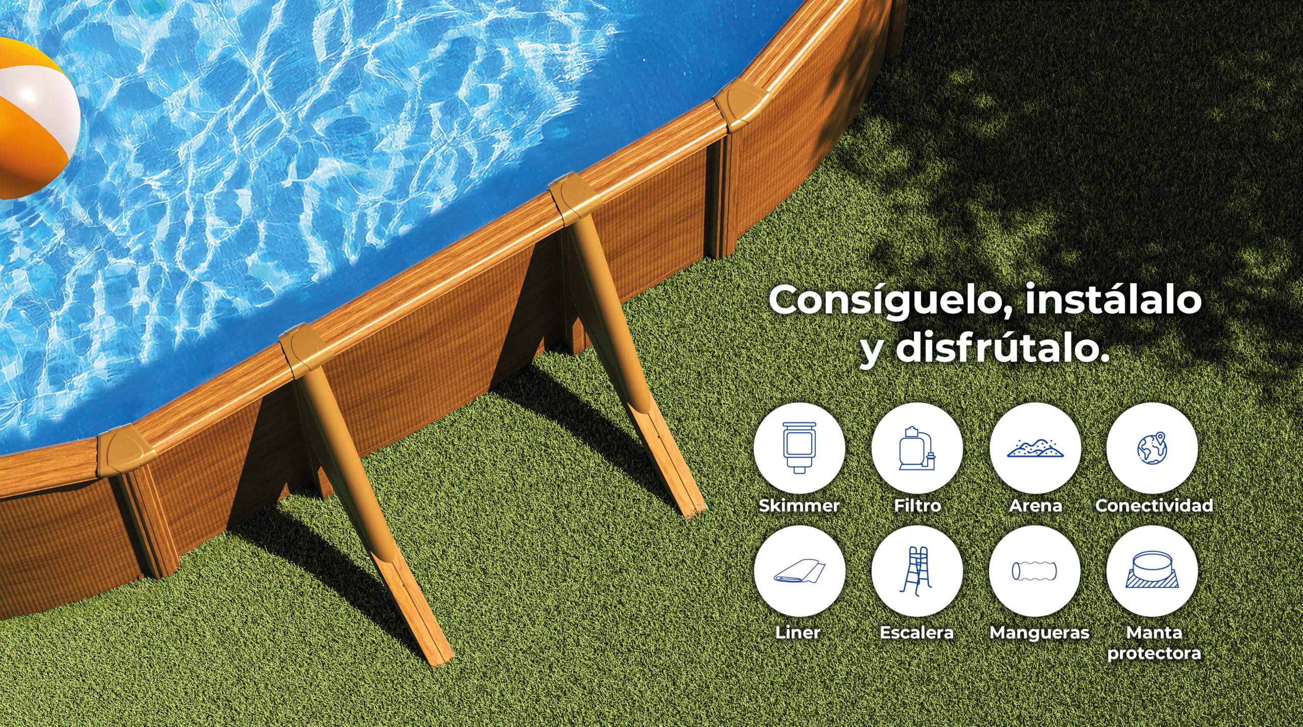 Piscina de Acero Elevada,Ovalada con Aspecto Madera. Piscinas Desmontables para Jardín. 610 x 375 x 132 cm - Piscina Gre KITPROV618WO Mauritius.