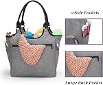 YARWO Yarn Storage Tote Bag, Knitting Bag for Yarn Skeins, Knitting Needles and Knitting Projects, Knitting and Crochet Tote Bag with Accessories Pocket for Crochet Hooks or Other Knitting Supplies, Gray with Arrow (Bag Only Patent Pending)