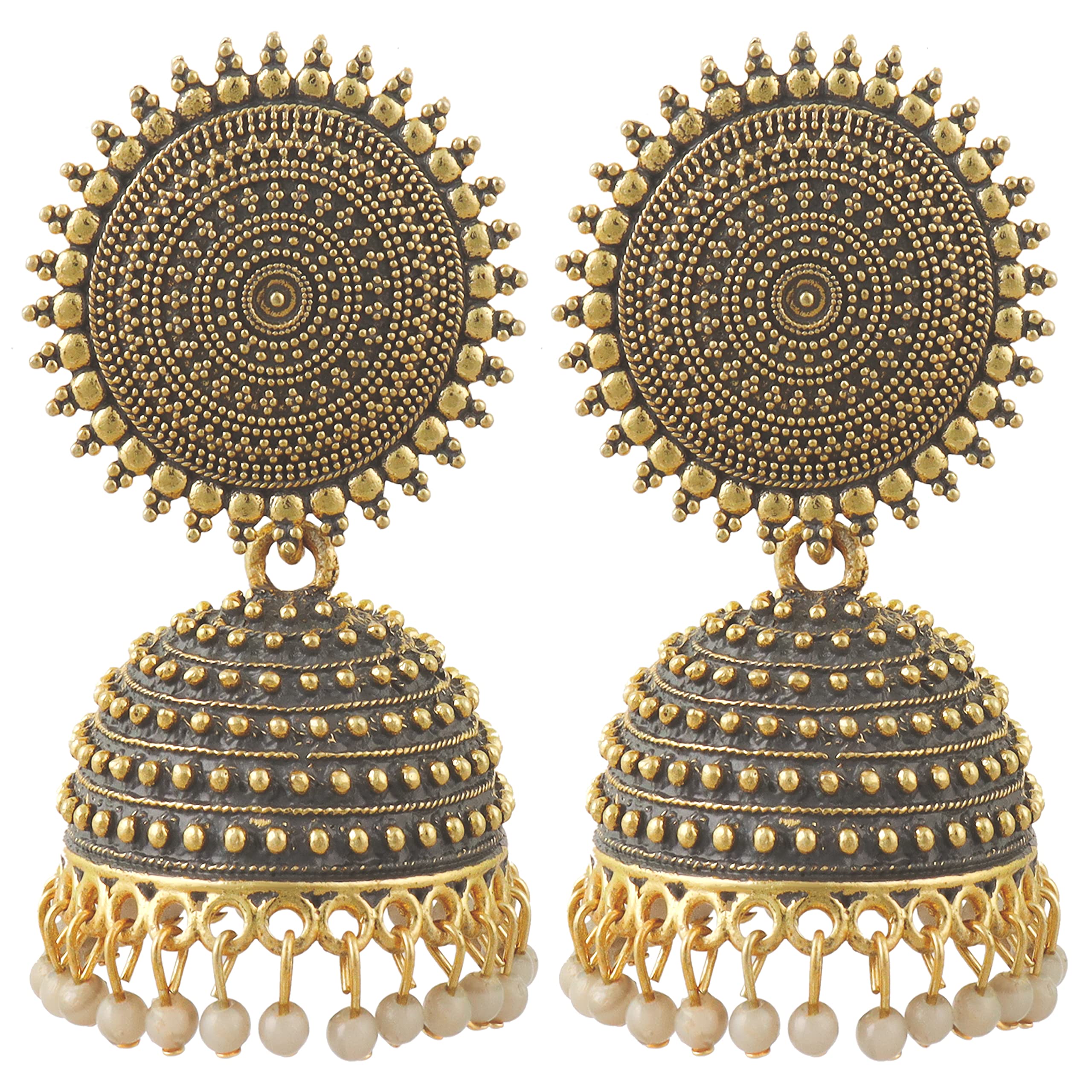 Fashion FrillWomen's Jewellery Earrings For Women Traditional Gold Plated Floral Golden Pink Jhumkas Pearl Studded Drop Earrings For Women Gift For Sister
