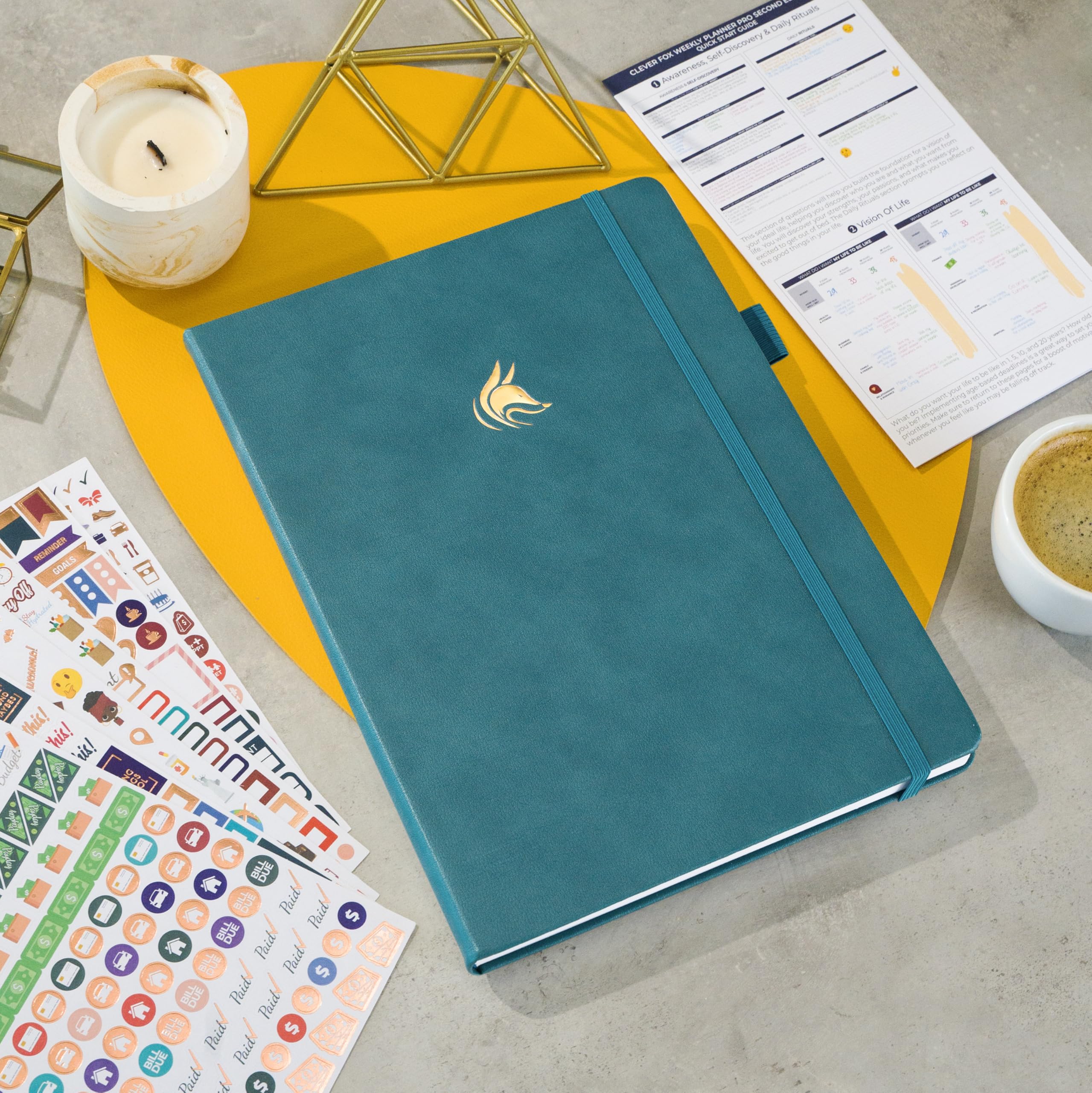 Clever Fox Planner PRO 2ª edición – Agenda semanal sin fecha para tareas y gestión del tiempo – Organizador de vida con lista de tareas, 21,5 x 28 cm (verde azulado oscuro)