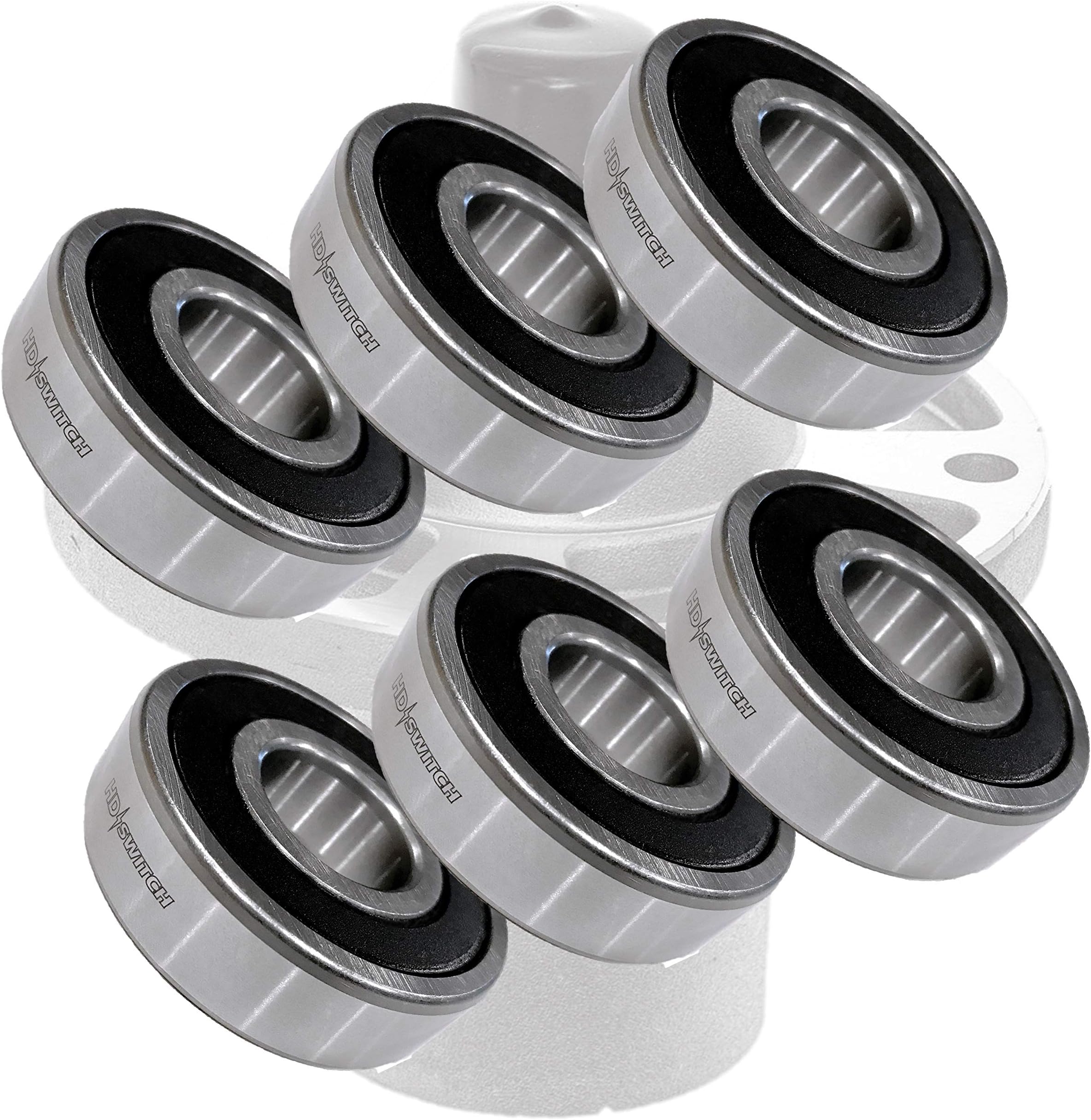 HD Switch -6 Pack- Deck Spindle Bearing Rebuild Kit fits Hustler 601804 607418 Sport, Raptor SD SDX, Big Dog R & C Series, Flip-Up, Lawn Mower, Zero Turn w/High Temperature Grease & C3 Upgrade