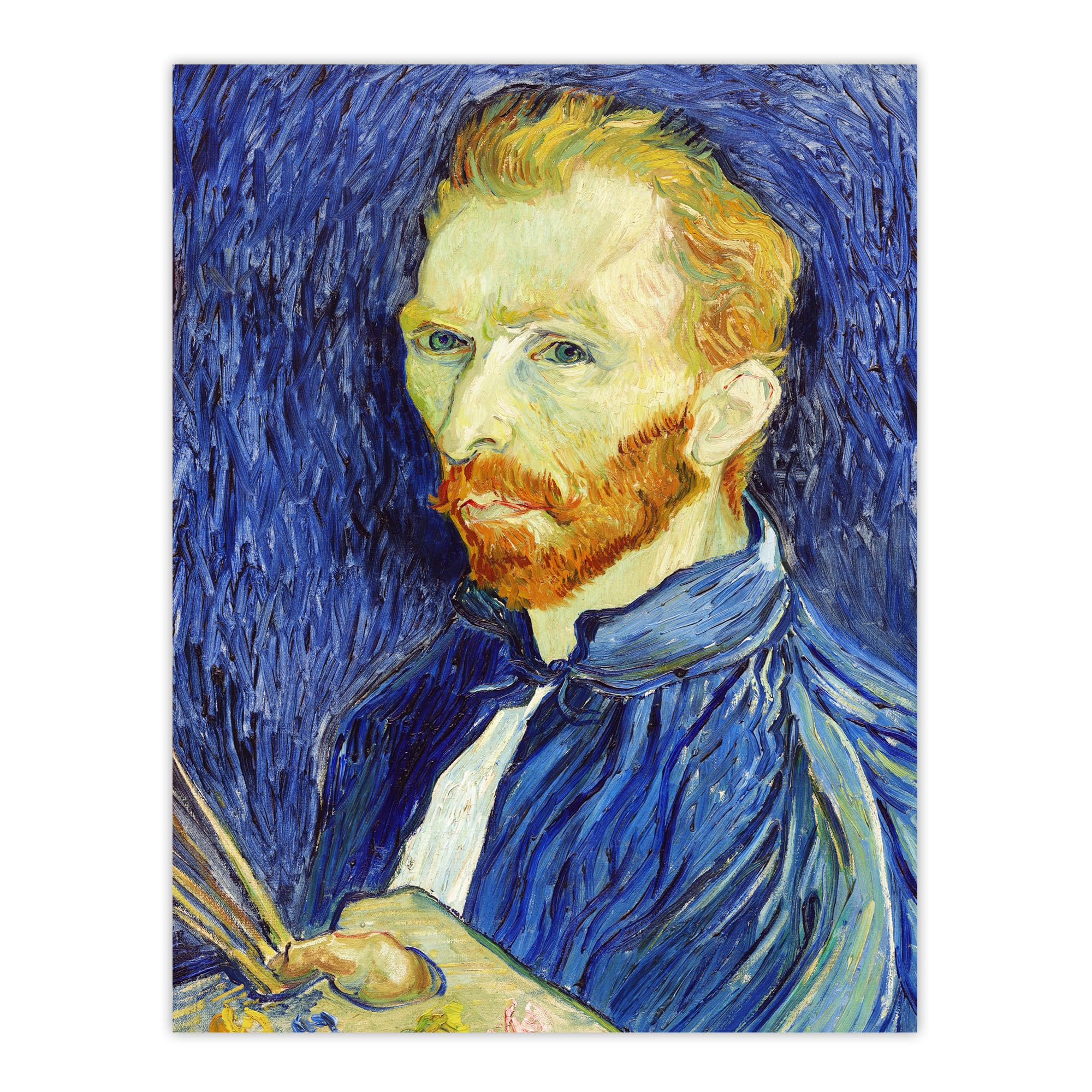 Artery8 Van Gogh Self Portrait With Palette Wall Art Print Poster Blue W12" x H16"