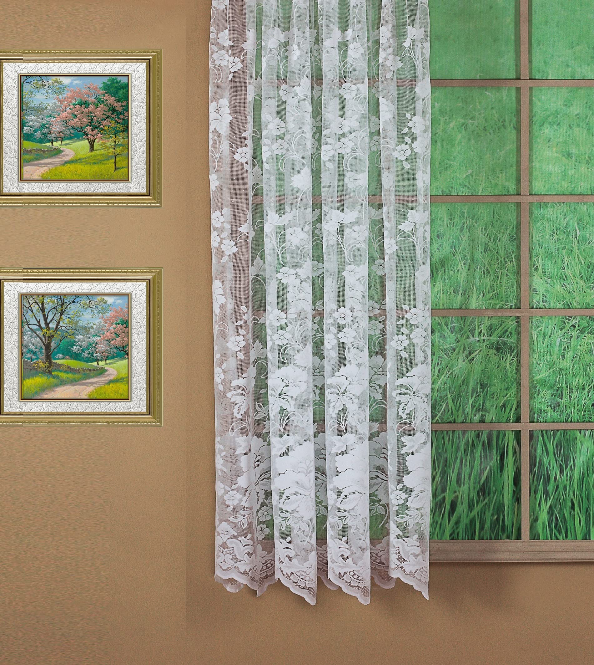 Today's Curtain White Floral Vine Lace Panel 63", 60W X 63L
