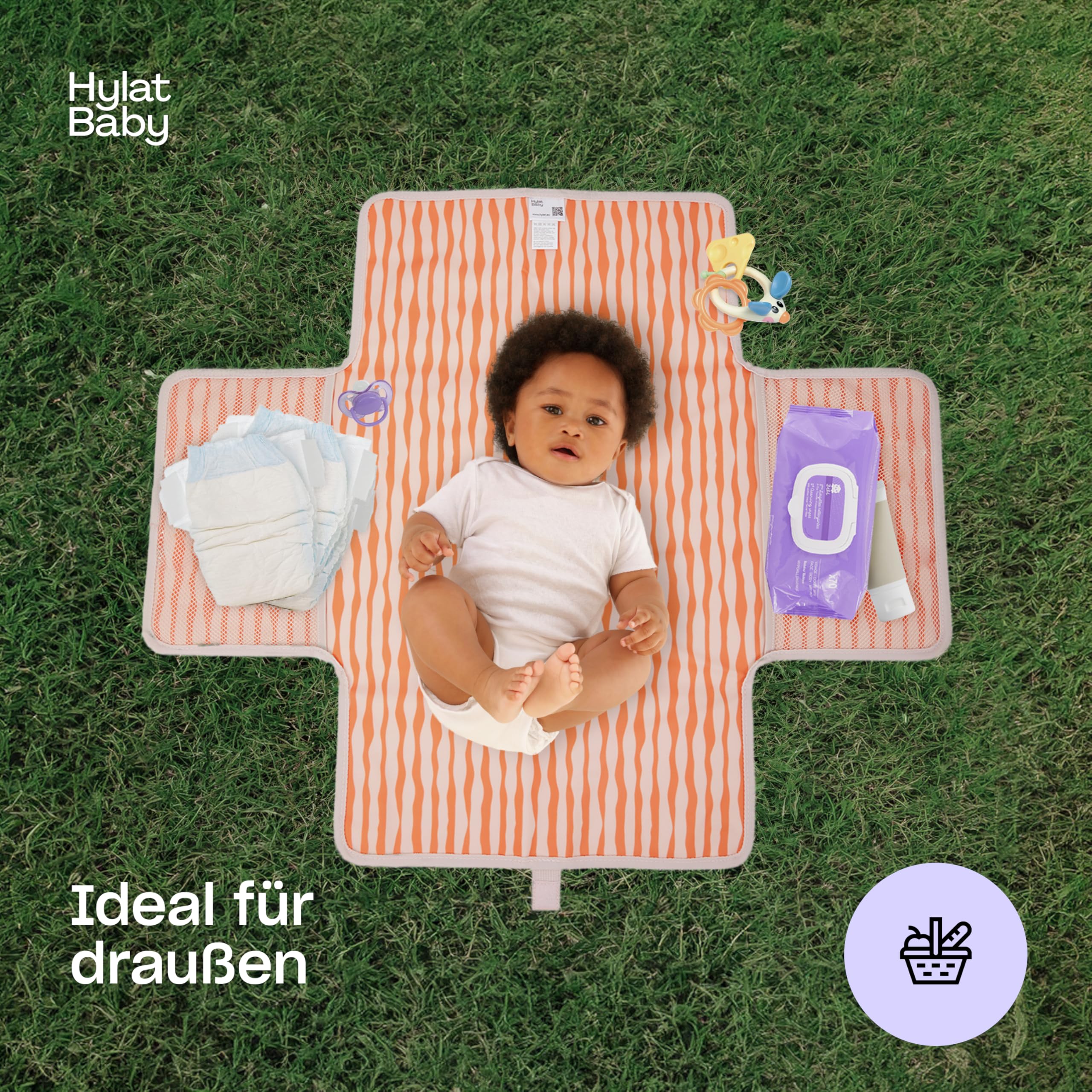 Hylat Baby Wickelunterlage – Faltbare & Abwaschbare Wickelmatte für Unterwegs – Leichte, Tragbare, mit Taschen & Klettverschluss – Hygienische Wickelunterlage für Kinderwagen & öffentliche Toiletten