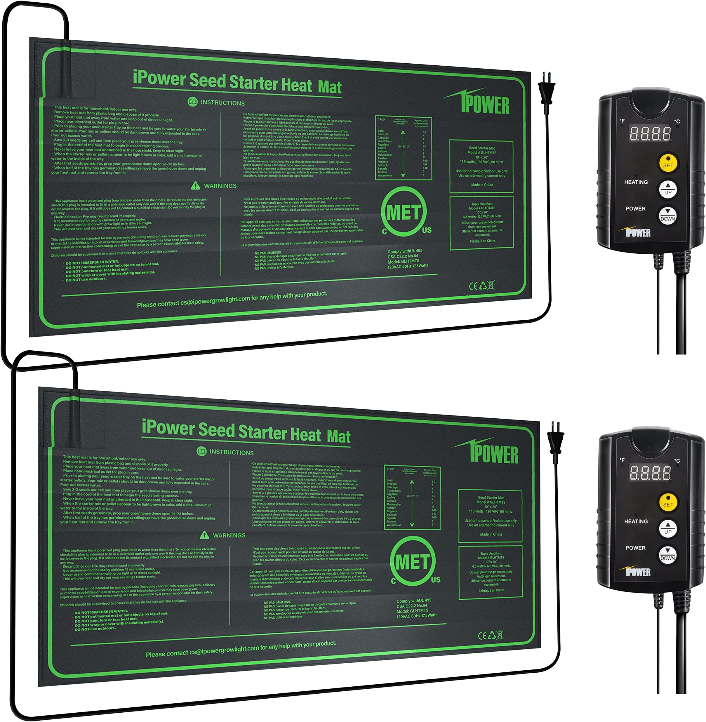 iPower 2 Pack Warm Hydroponic Seedling Heat Mat and